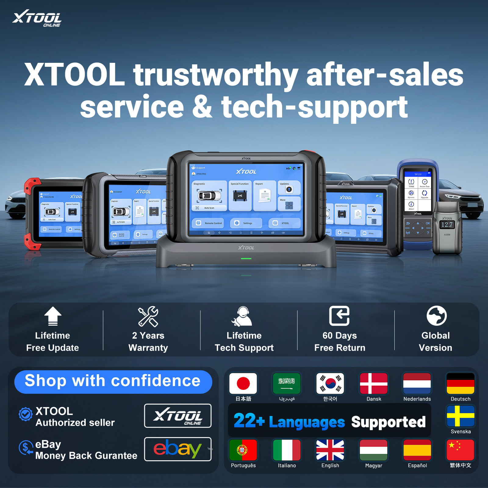 XTOOL A30M +Cable Car Bluetooth OBD2 Scanner Bidirectional Full Diagnostic Tool