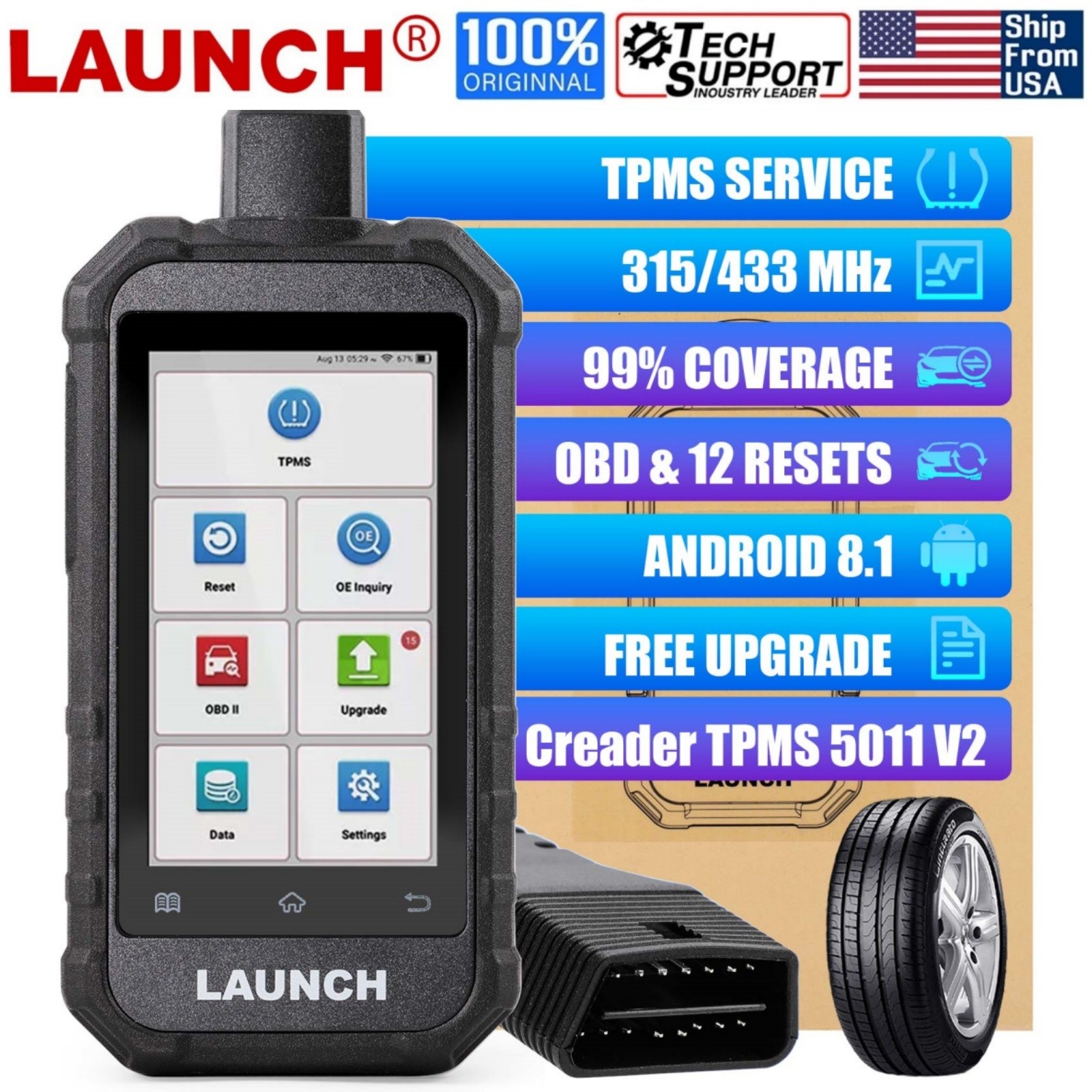 LAUNCH Creader TPMS 5011 V2 Activation Diagnos Tire Pressure Sensor of CRT5011E
