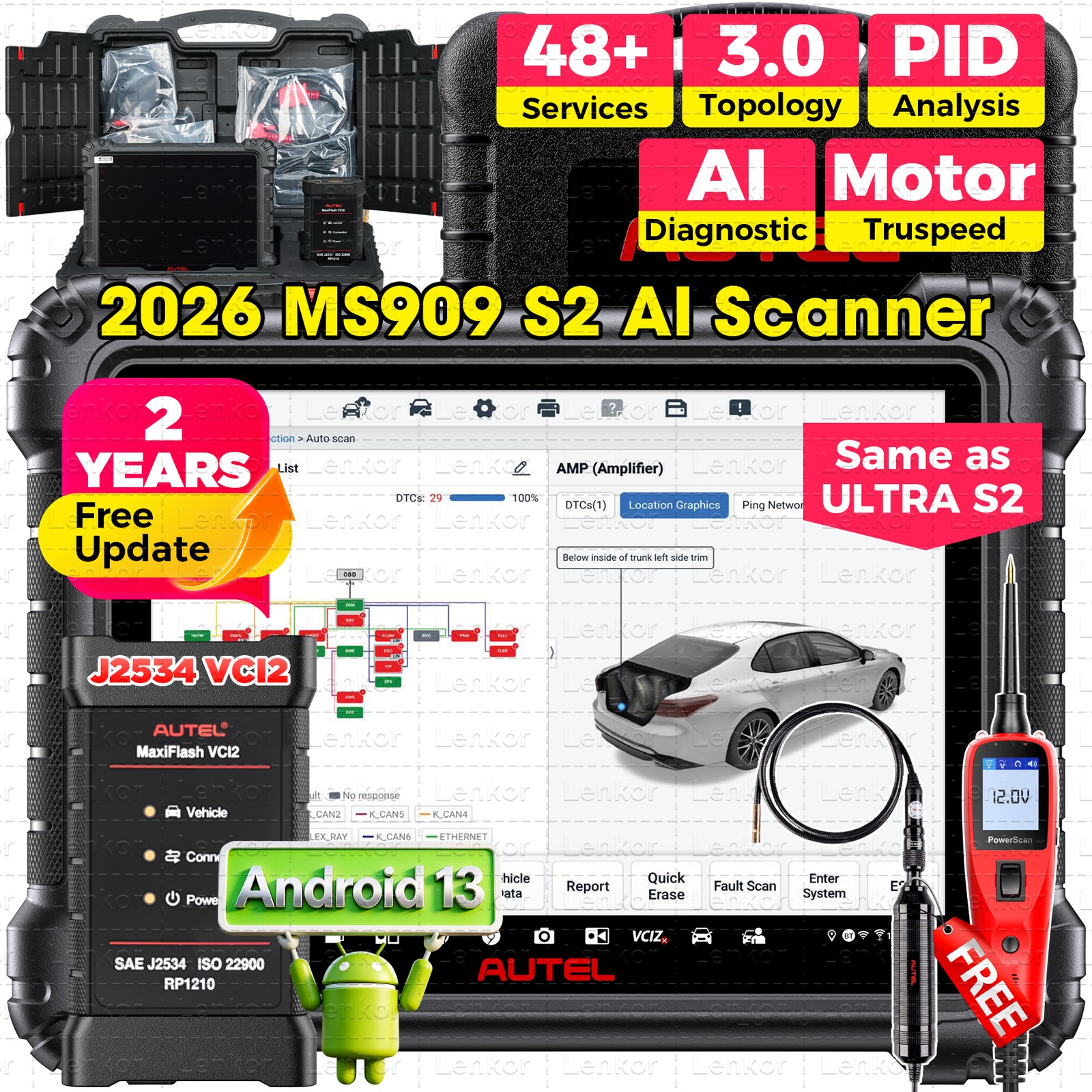 Autel MaxiSys MS909 S2 Scanner Same as Ultra S2 Up MS Ultra MS909 Topology 3.0