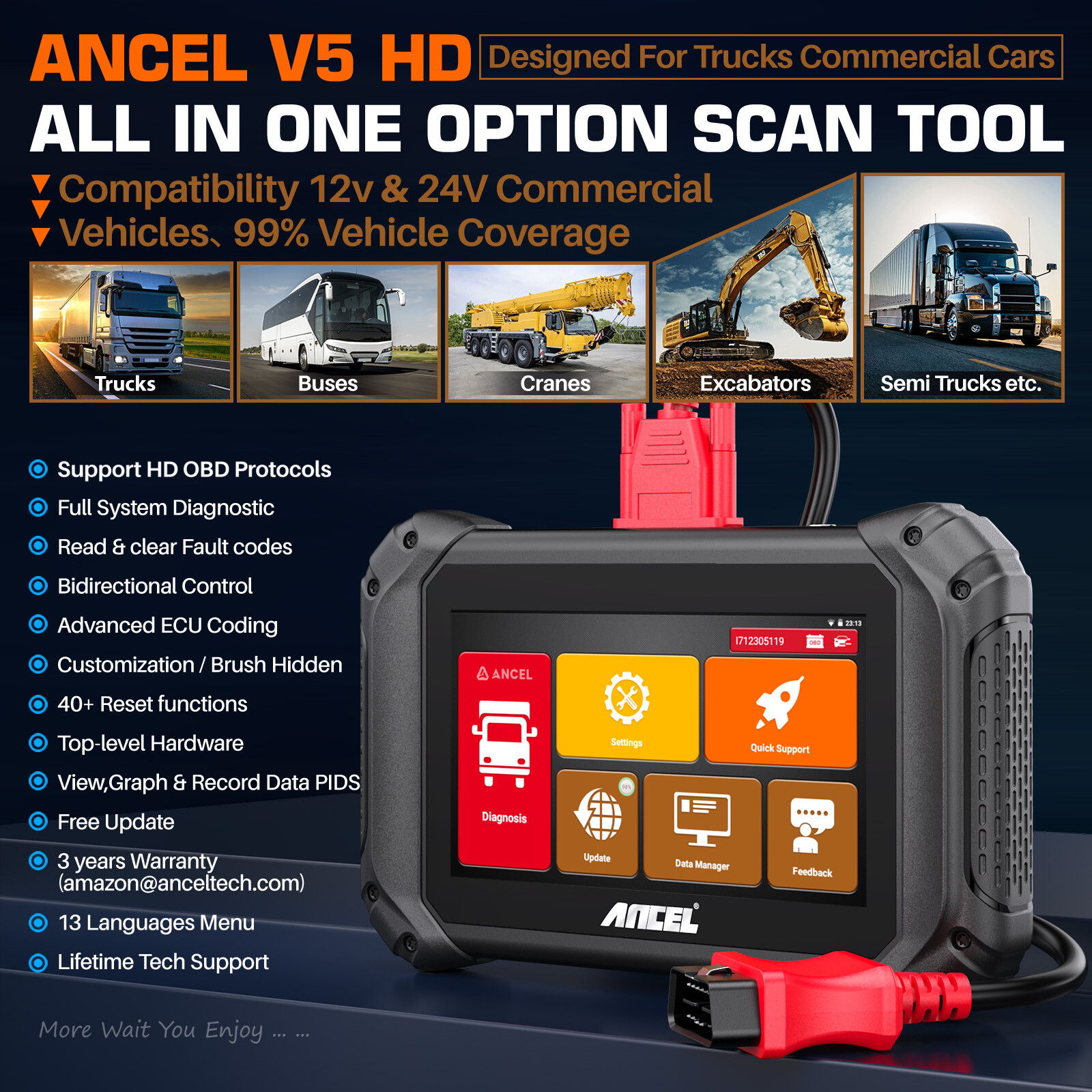 24V Diesel Heavy Duty Truck Scanner DPF Regeneration Scan Tool OBD2 Code Reader