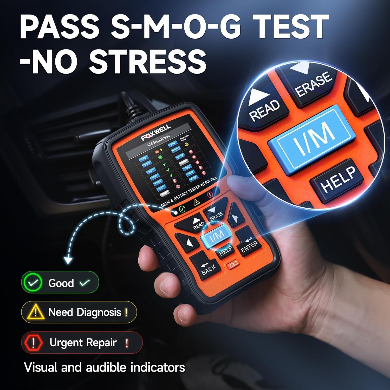 Portable NT301 Plus 2-in-1 Car Scanner & Battery Tester – Live Data & DTC Lookup