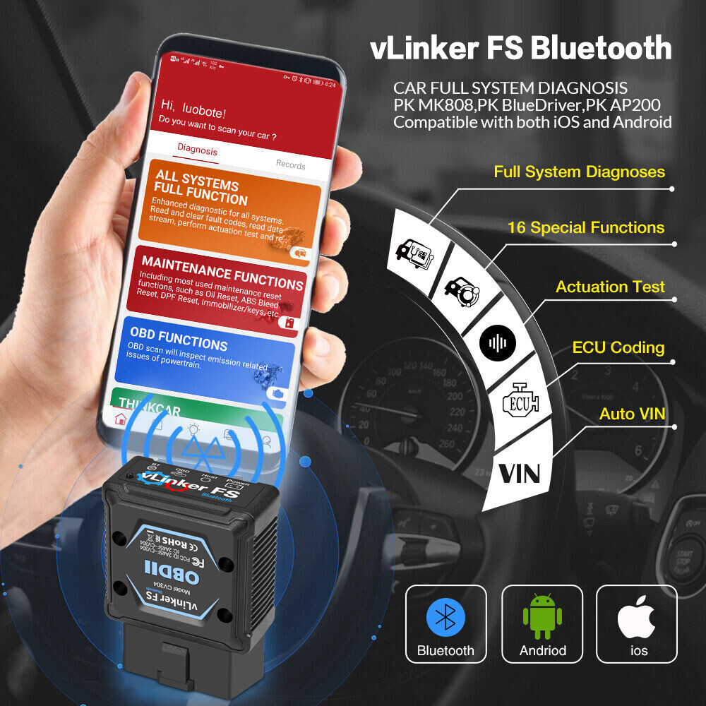 Vgate vLinker FS Bluetooth Ford FORScan HS/MS-CAN OBD2 Car Diagnostic Scanner