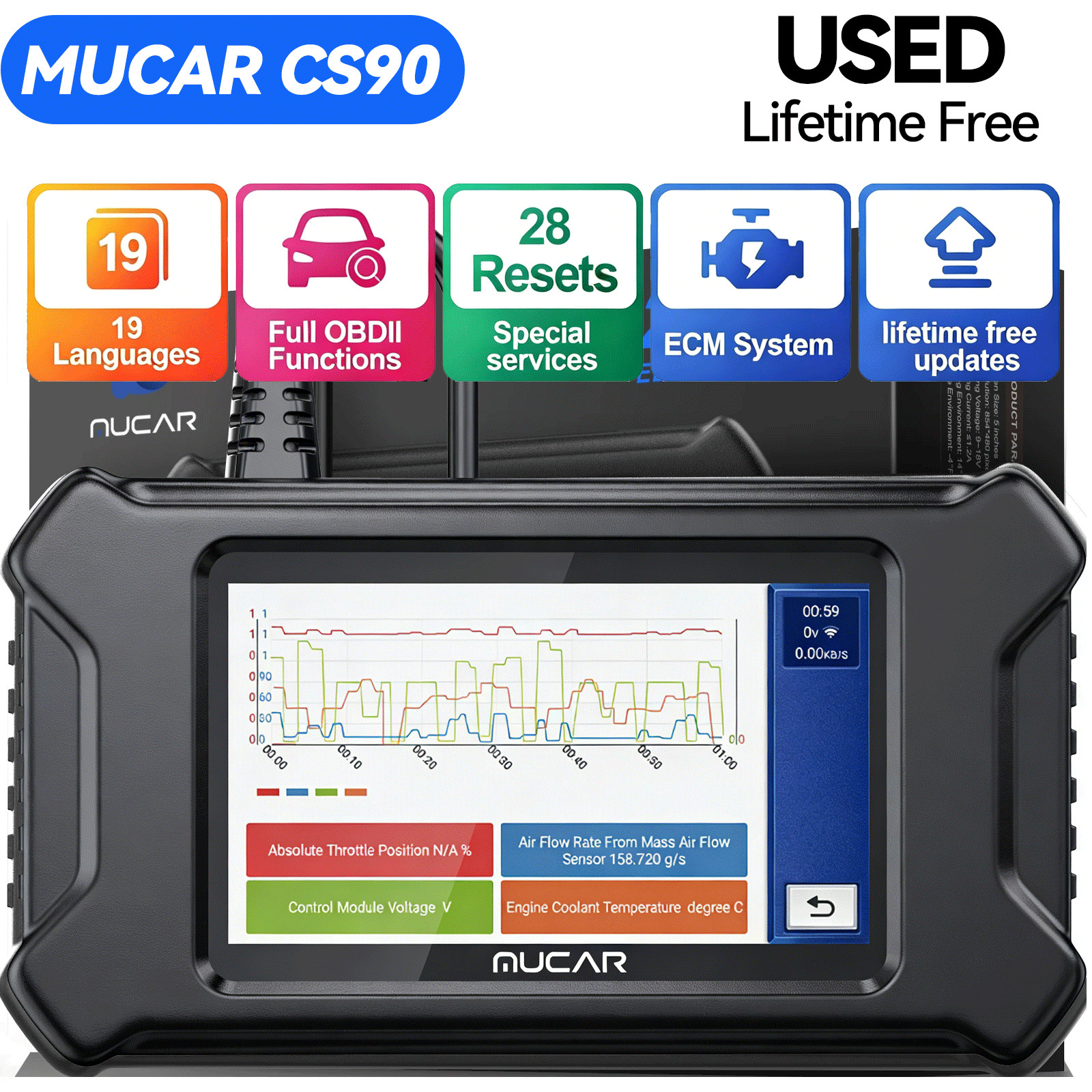 USED MUCAR CS90 Full OBD2 Scanner Engine System Diagnostic Tool Lifetime Free