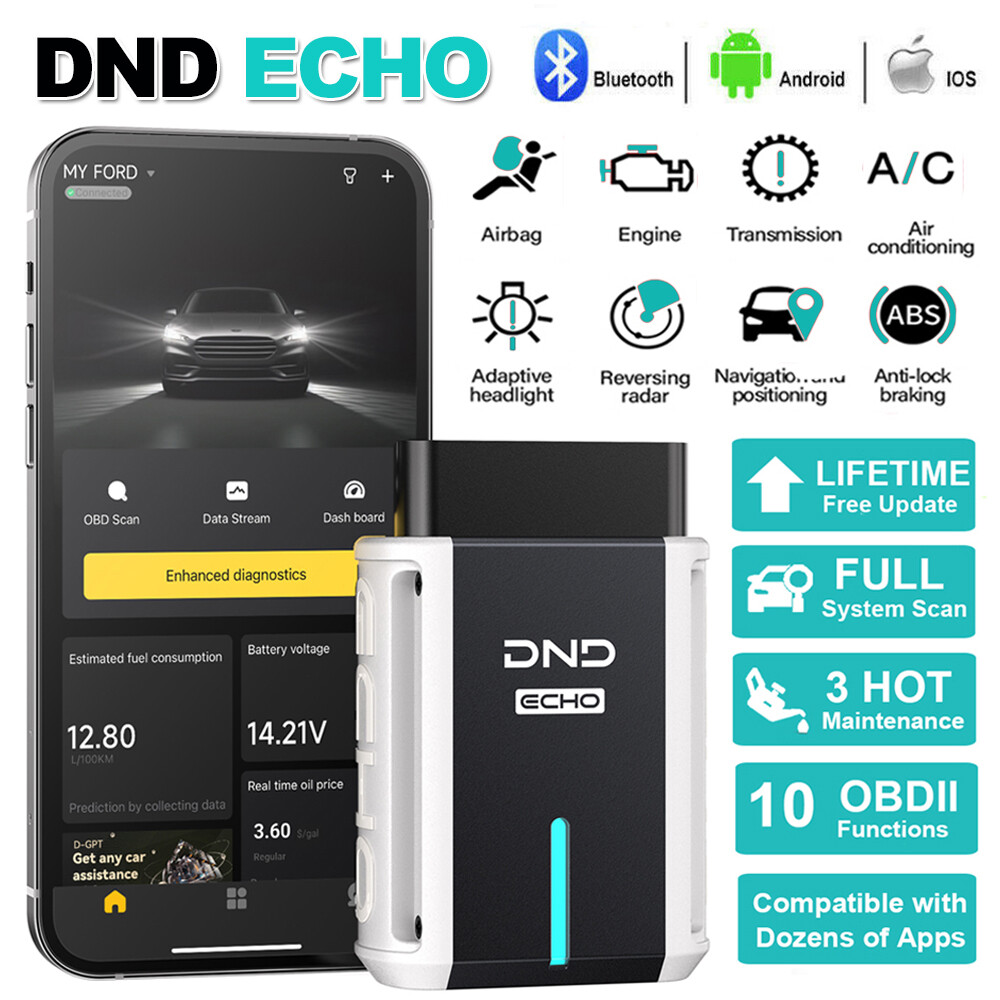 DND Echo Bluetooth Car Diagnostic Tool OBD2 Scanner All System Fault Code Reader