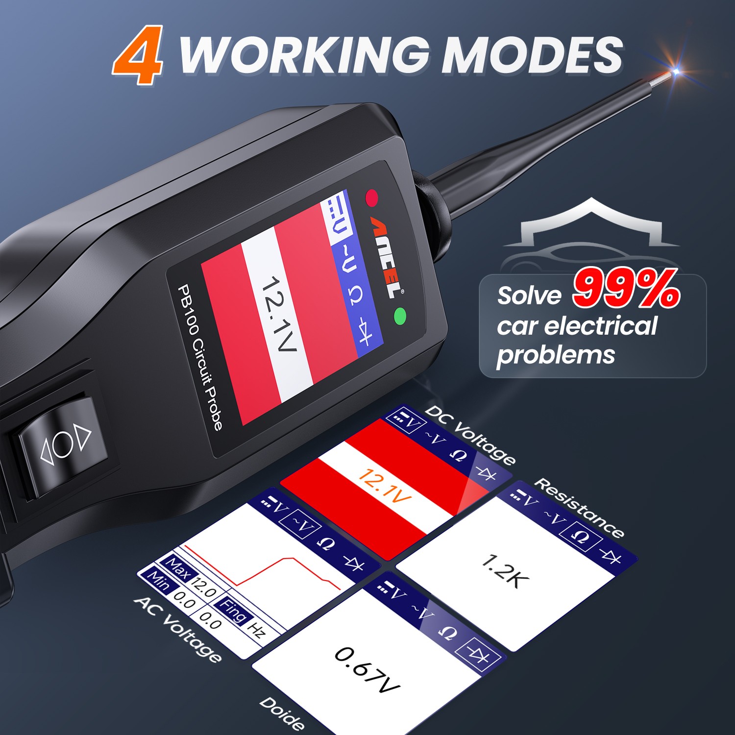Ancel PB100 Circuit Tester Probe Electrical System Car Diagnostic Tool 12V 24V