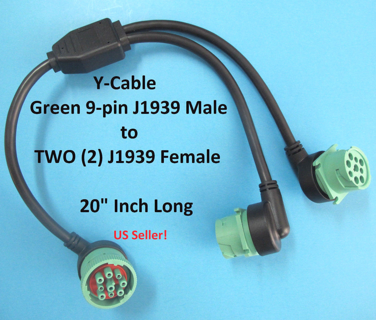 9 Pin Green J1939 Type II Y Cable Heavy Duty Commercial 1 Male to 2 Female – New