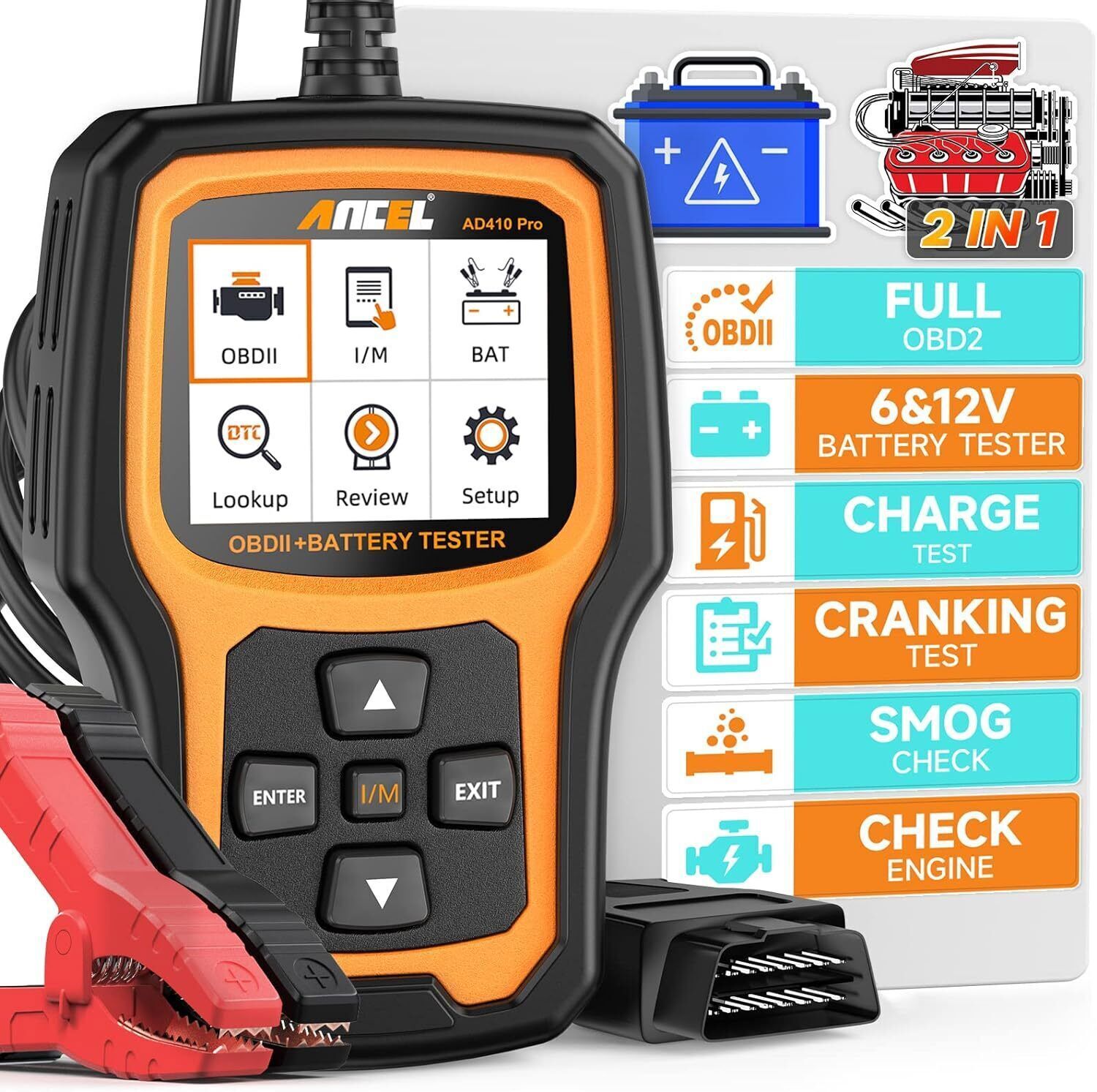 ANCEL AD410 PRO Car OBD2 Scanner Engine Diagnostic Tool with Battery Health Test