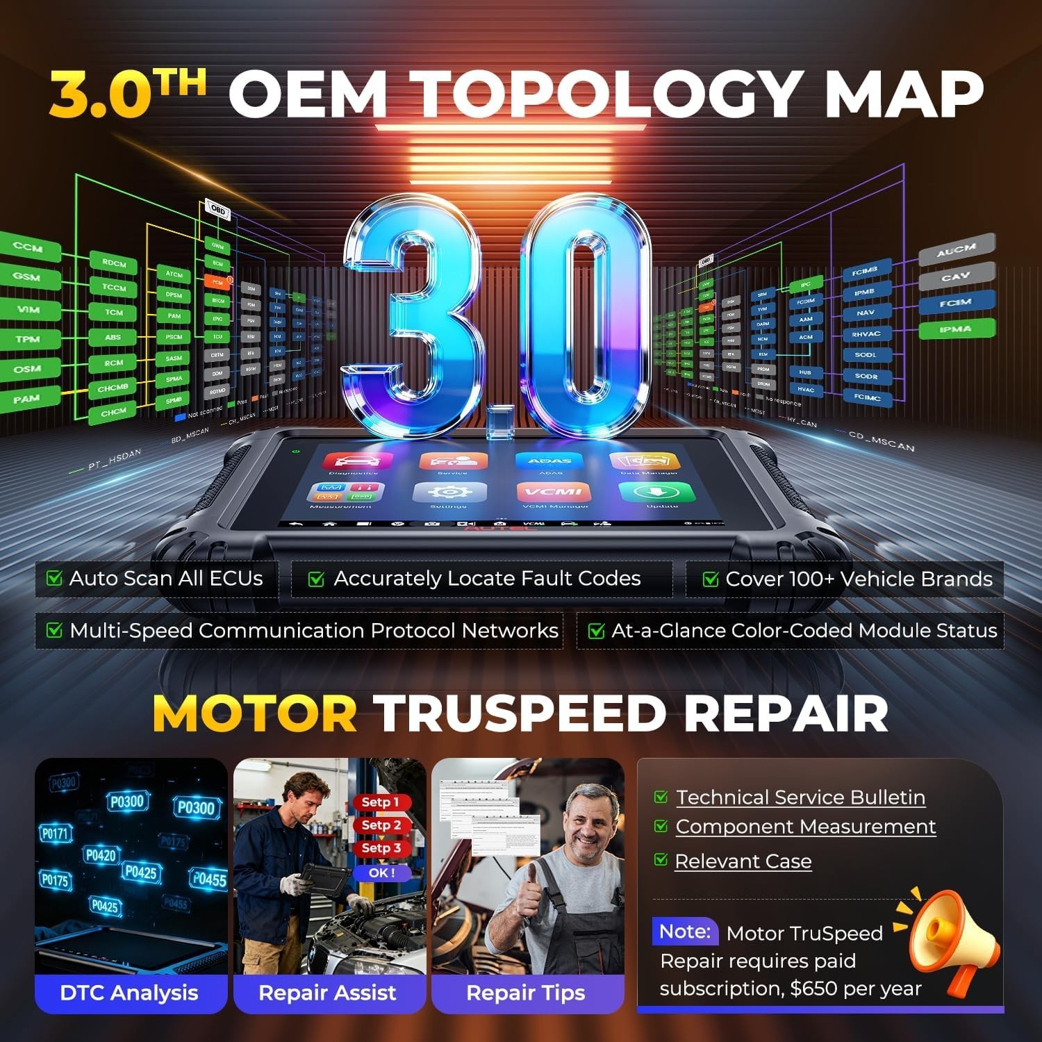 2Y Autel MaxiSys MS919 S2 AI Diagnostic VCMI2 Enhanced Oscilloscope Topology 3.0