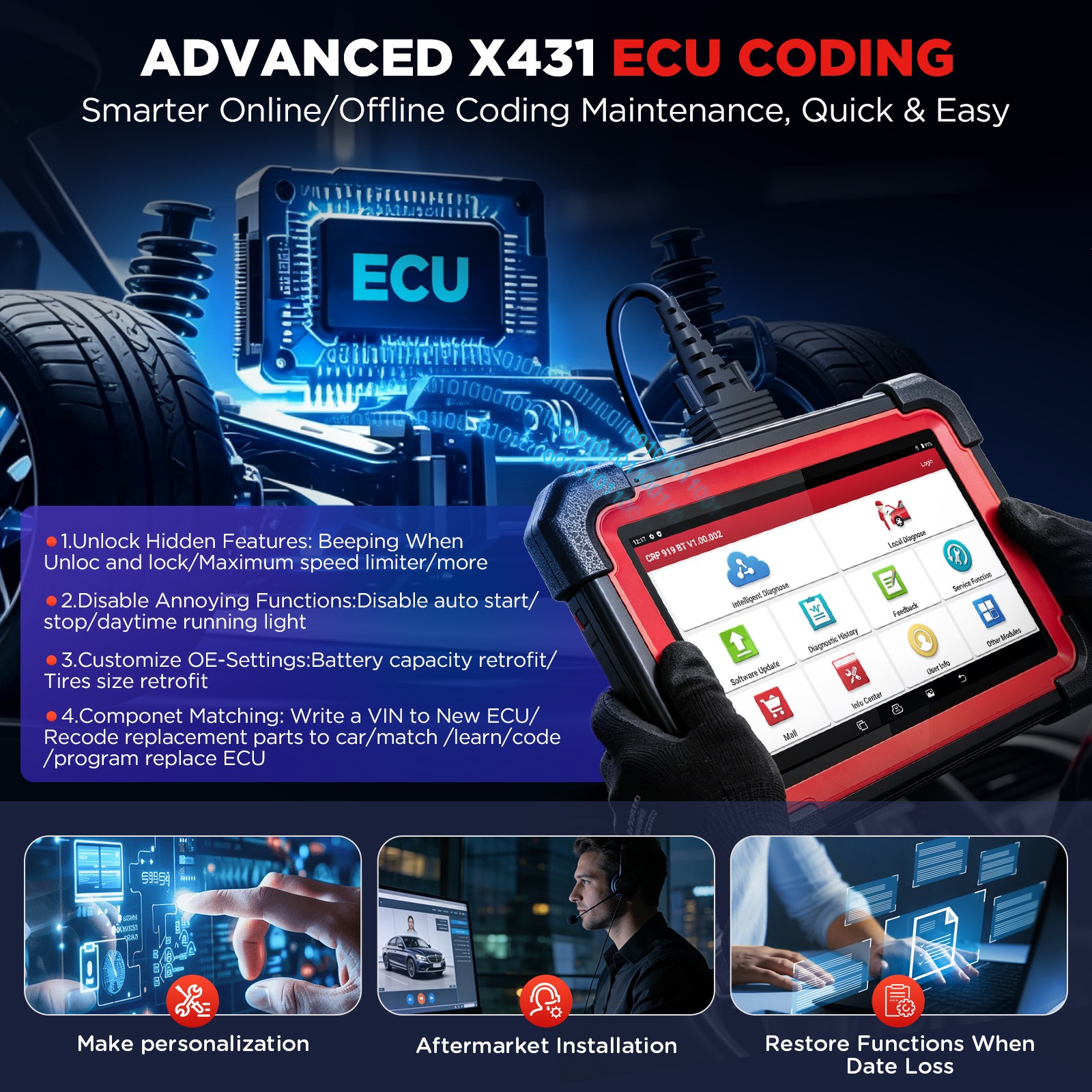 LAUNCH X431 CRP919E BT PRO Elite Bidirectional Car Diagnostic Scanner ECU Coding