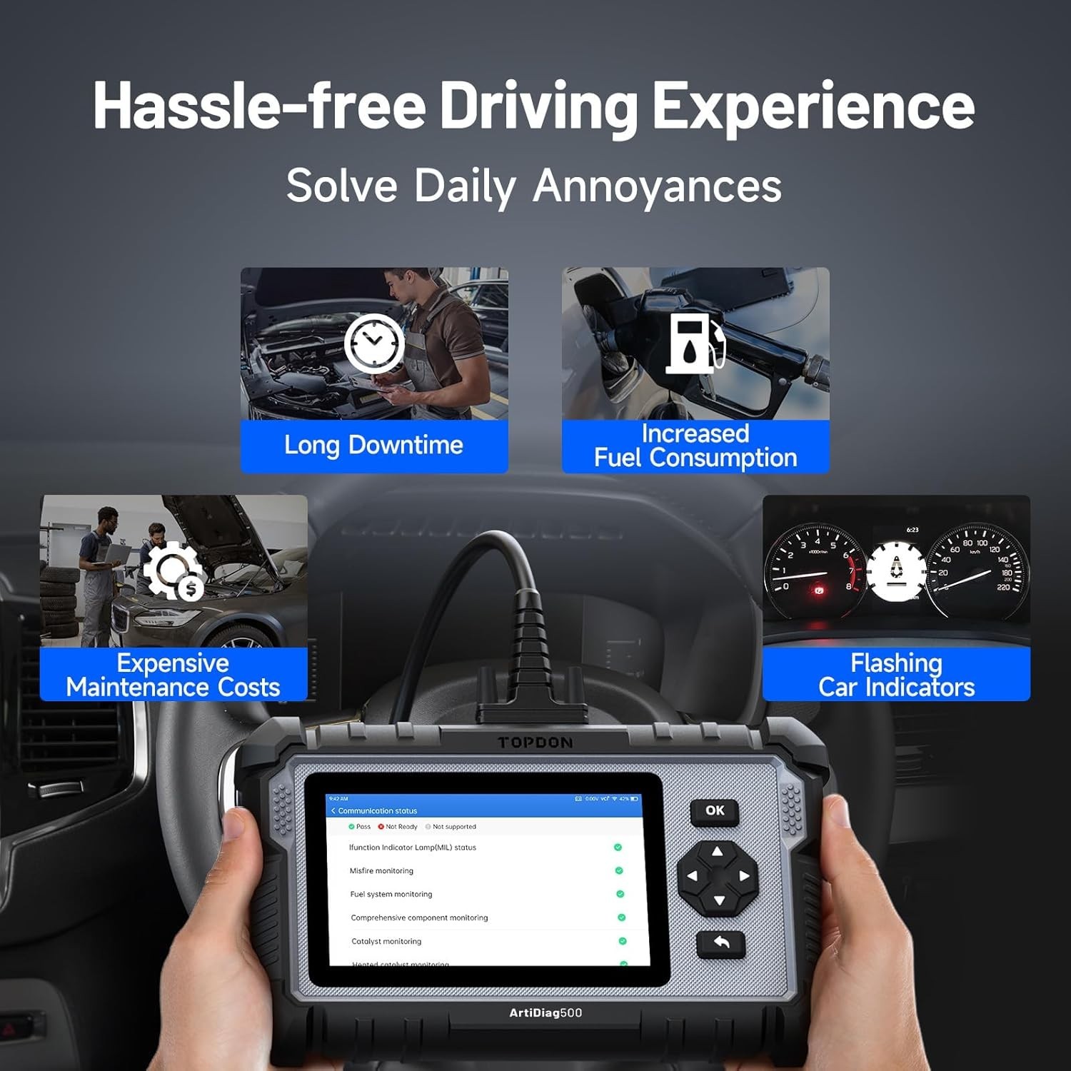 ArtiDiag500 4-System OBD2 Scanner with Full System Diagnostics & Reset Functions