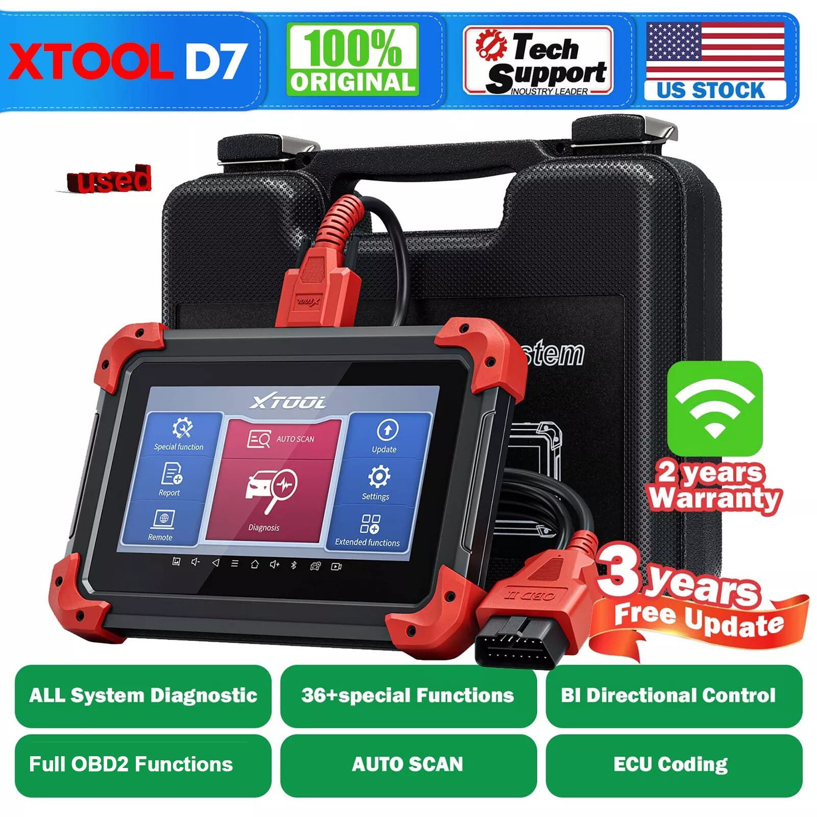 USED XTOOL D7 Full System Diagnostic 36+ Reset Services Bidirectional Scanner