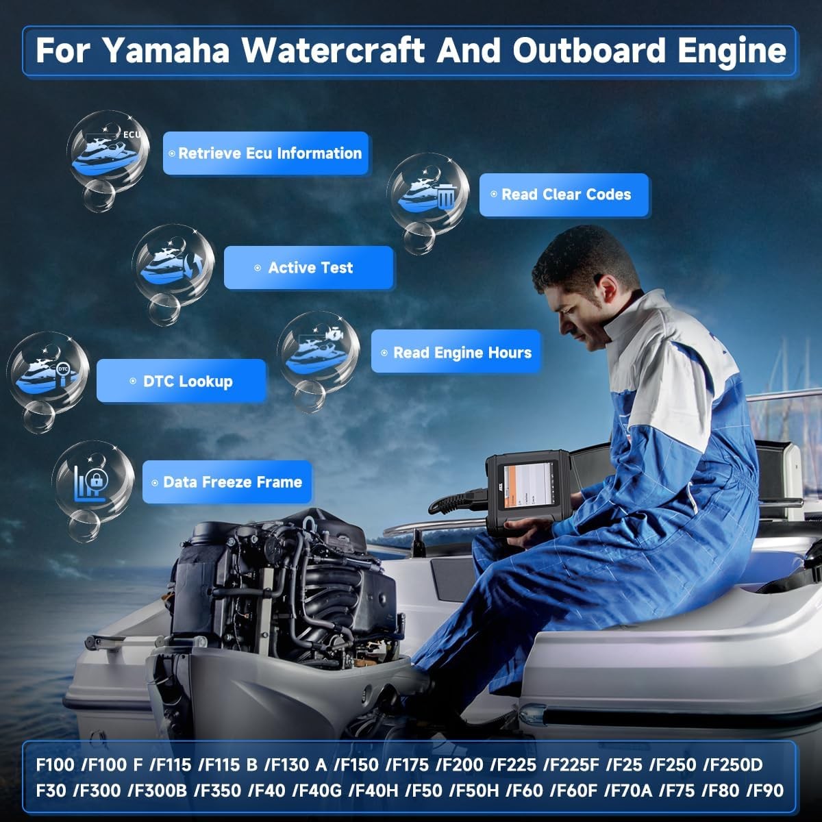 For YAMAHA MERCURY SUZUKI/Marine/Jet Ski Outboard Diagnostic Scan Tool Code Read
