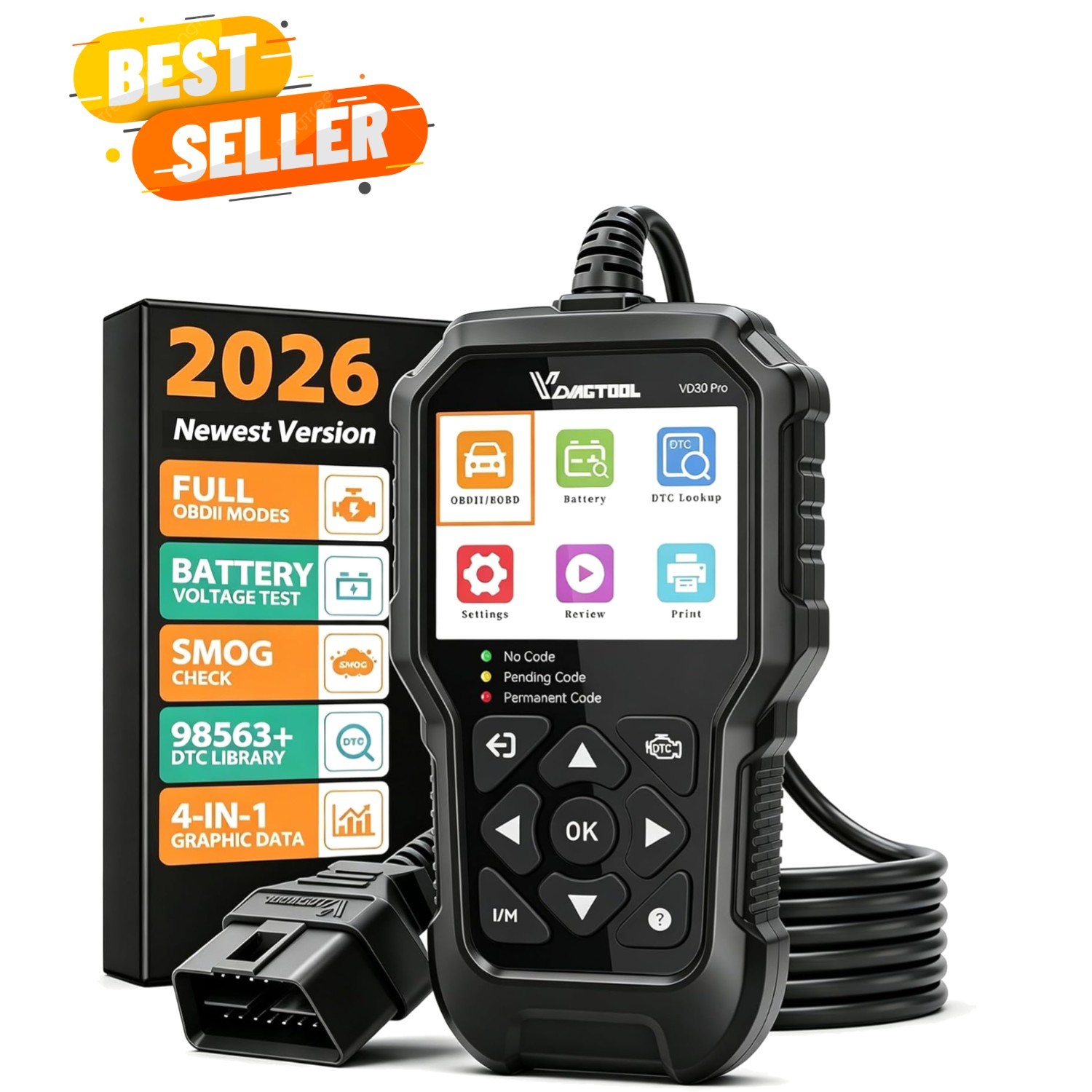 VD30 Pro Car Code Reader – Comprehensive OBDII Diagnostic Tool with DTC Lookup