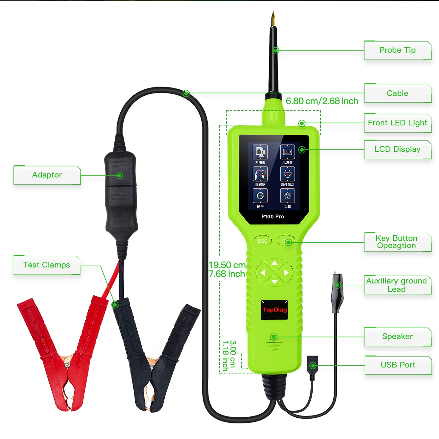 TopDiag P100 Pro Power Circuit Tester 12V 24V Automotive Power Probe Tool Kit