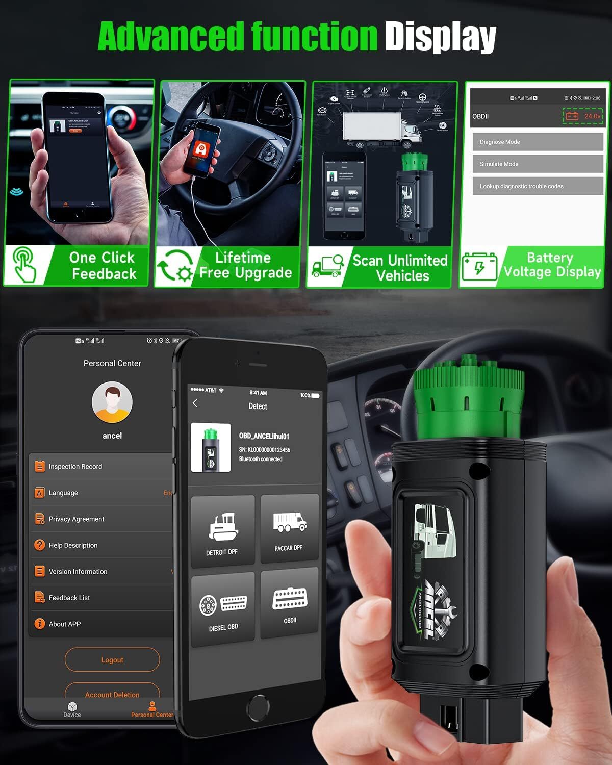 Bluetooth Heavy Duty Truck Scanner DPF Regen Full System Diesel Diagnostic Tool