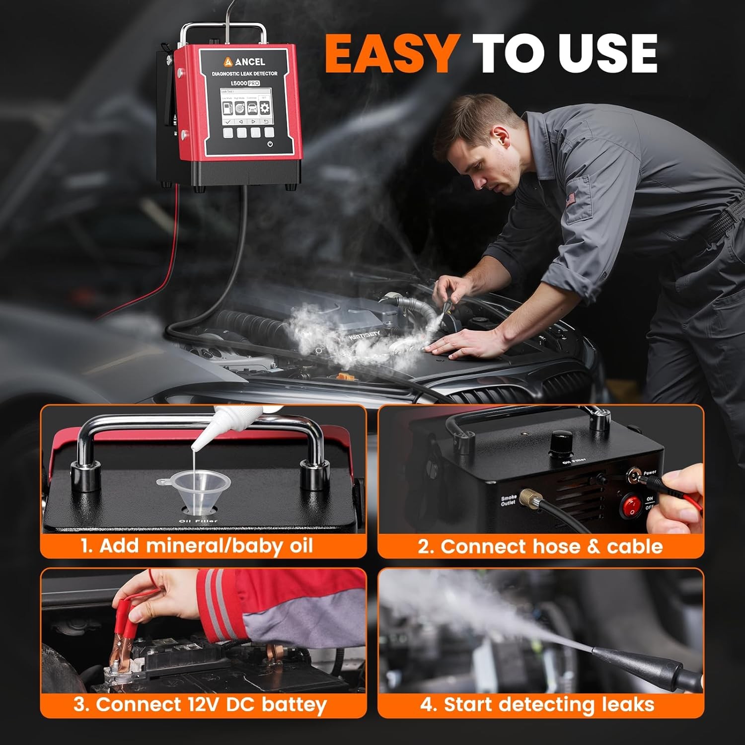LCD Screen Automotive Smoke Machine Leak Detection Tool EVAP Built-In Air Pump
