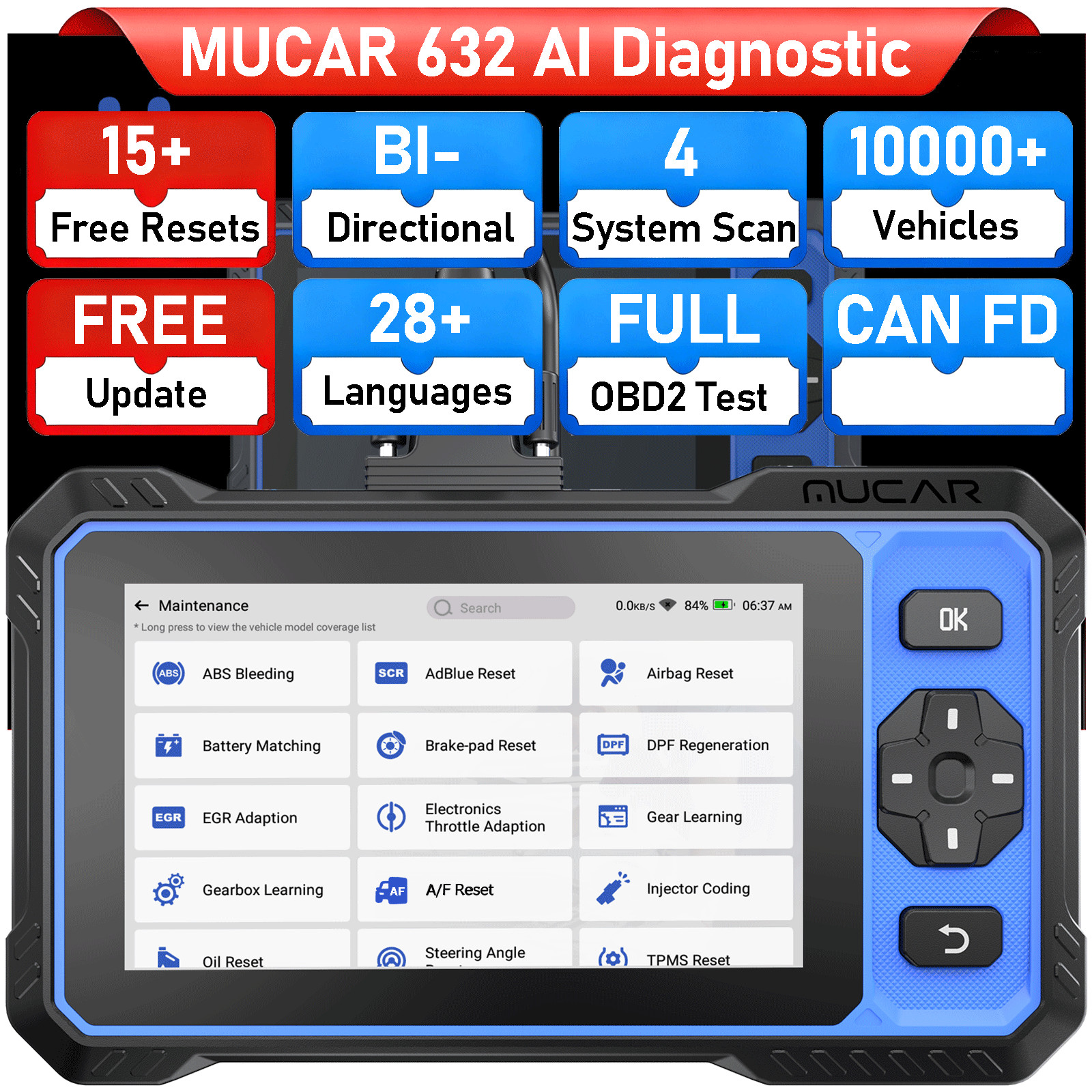 MUCAR 632 MUAI Diagnostic Scanner 4 System Scan Tool Action Test ABS Bleed Reset