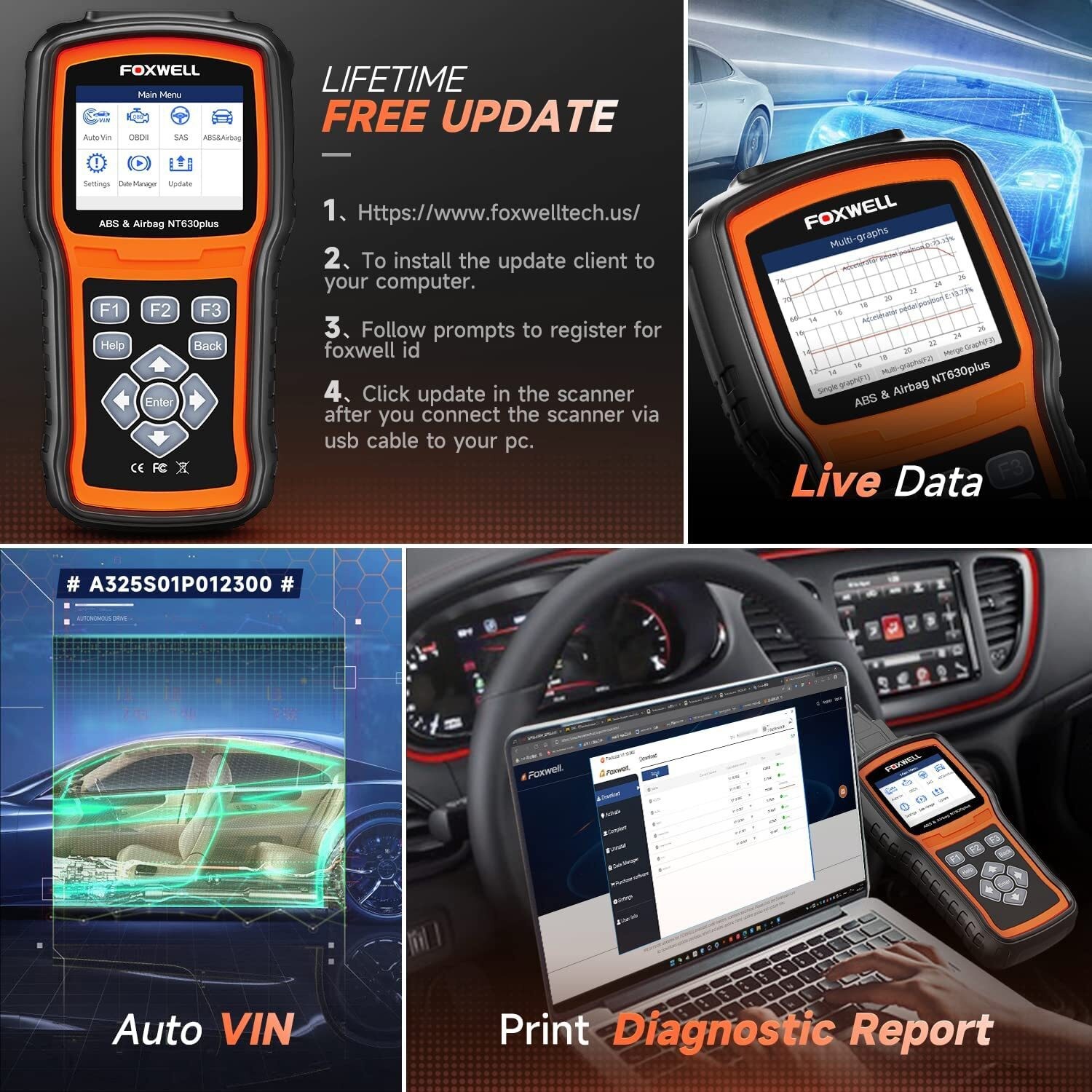 Foxwell Automotive OBD2 Scanner ABS Bleeding SRS SAS Reset Car Diagnostic Tool