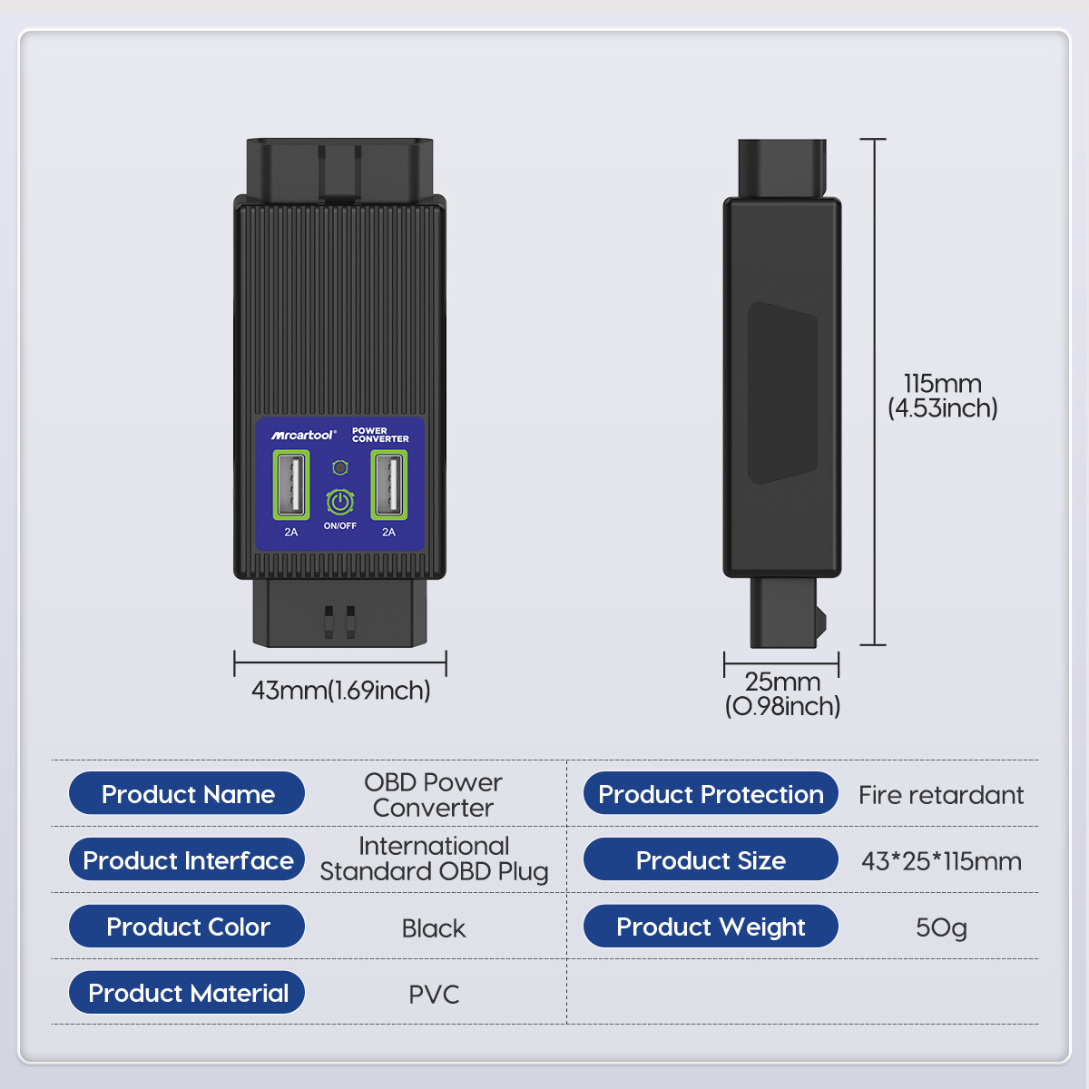 OBD2 16Pin Male to Female 1 to 1 OBD Cable Splitter Converter Adapter 2 USB Port