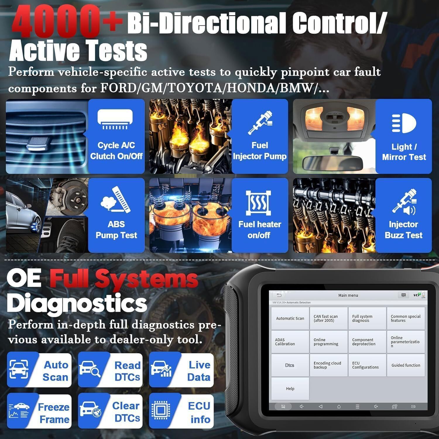 XTOOL D9S PRO Car Diagnostic Scan Tool Bi-Directional & Programming + Endoscope