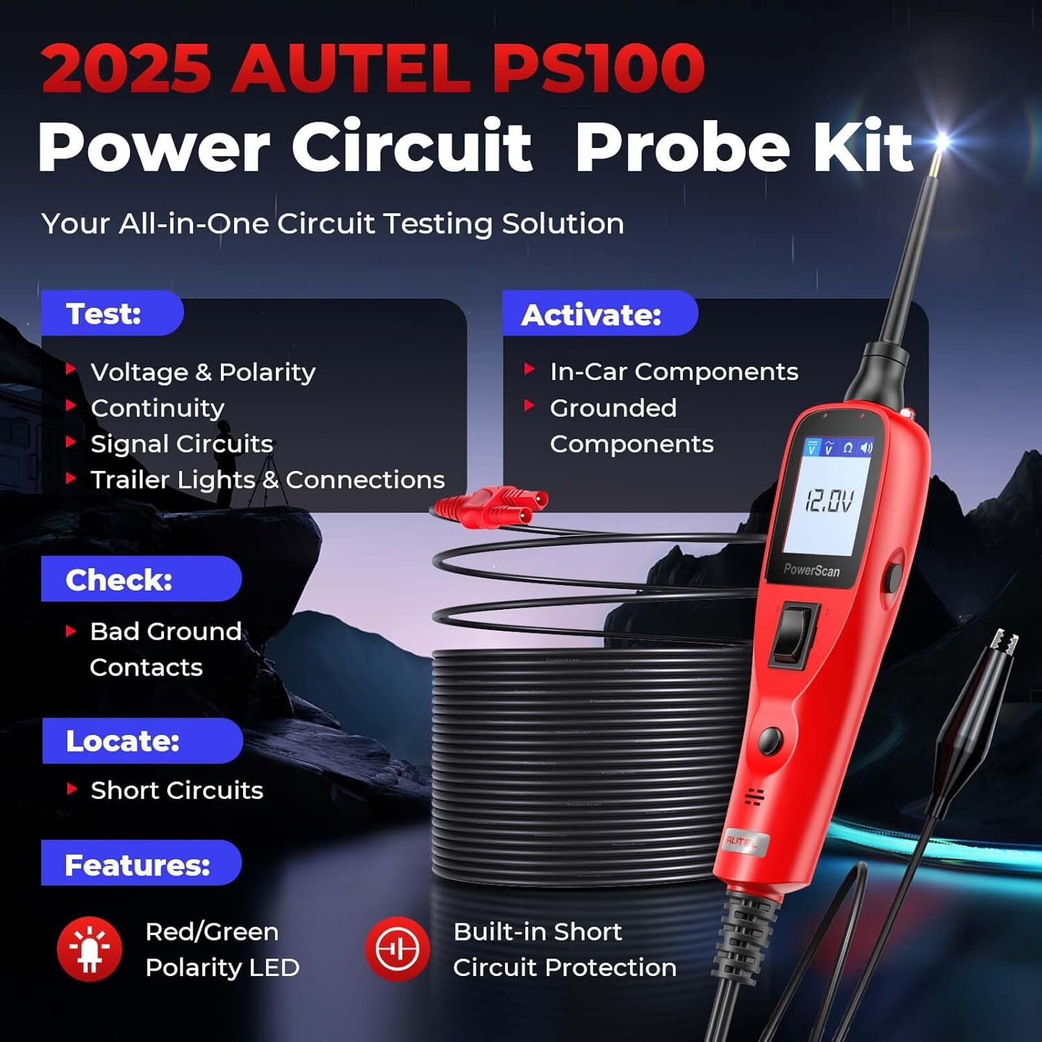 Autel PowerScan PS100 Electrical System Diagnostic Tool Circuit Battery Tester