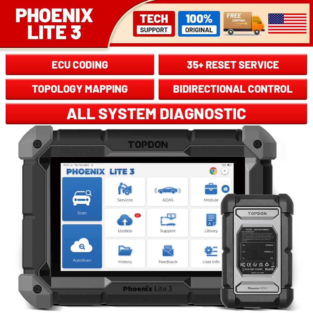2026 TOPDON Phoenix Lite 3 ECU Coding OBD2 Scanner Upgrade of Lite 2 FCA Auth