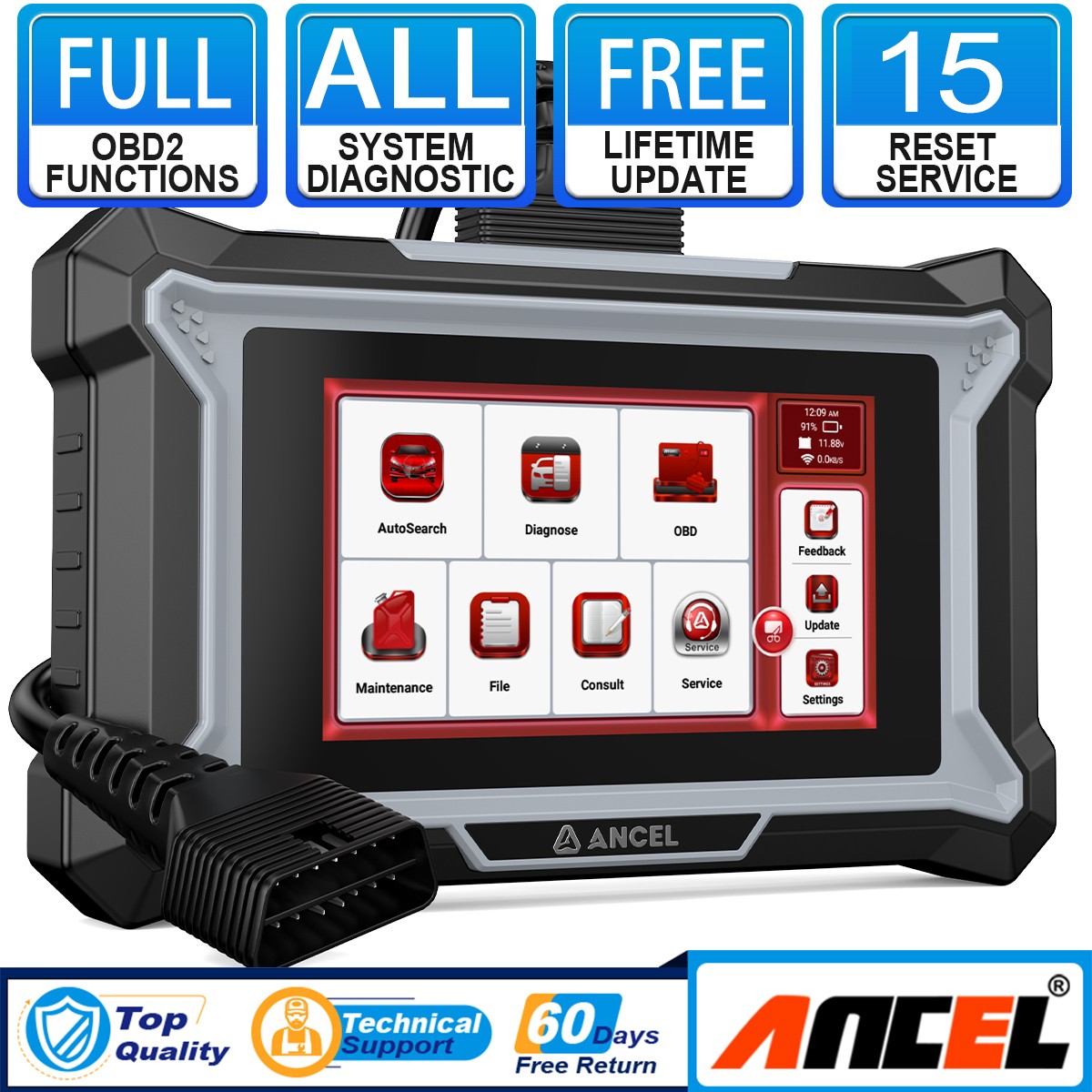 ANCEL Professional OBD2 Scanner Auto Diagnostic Tool Full Service Free Update