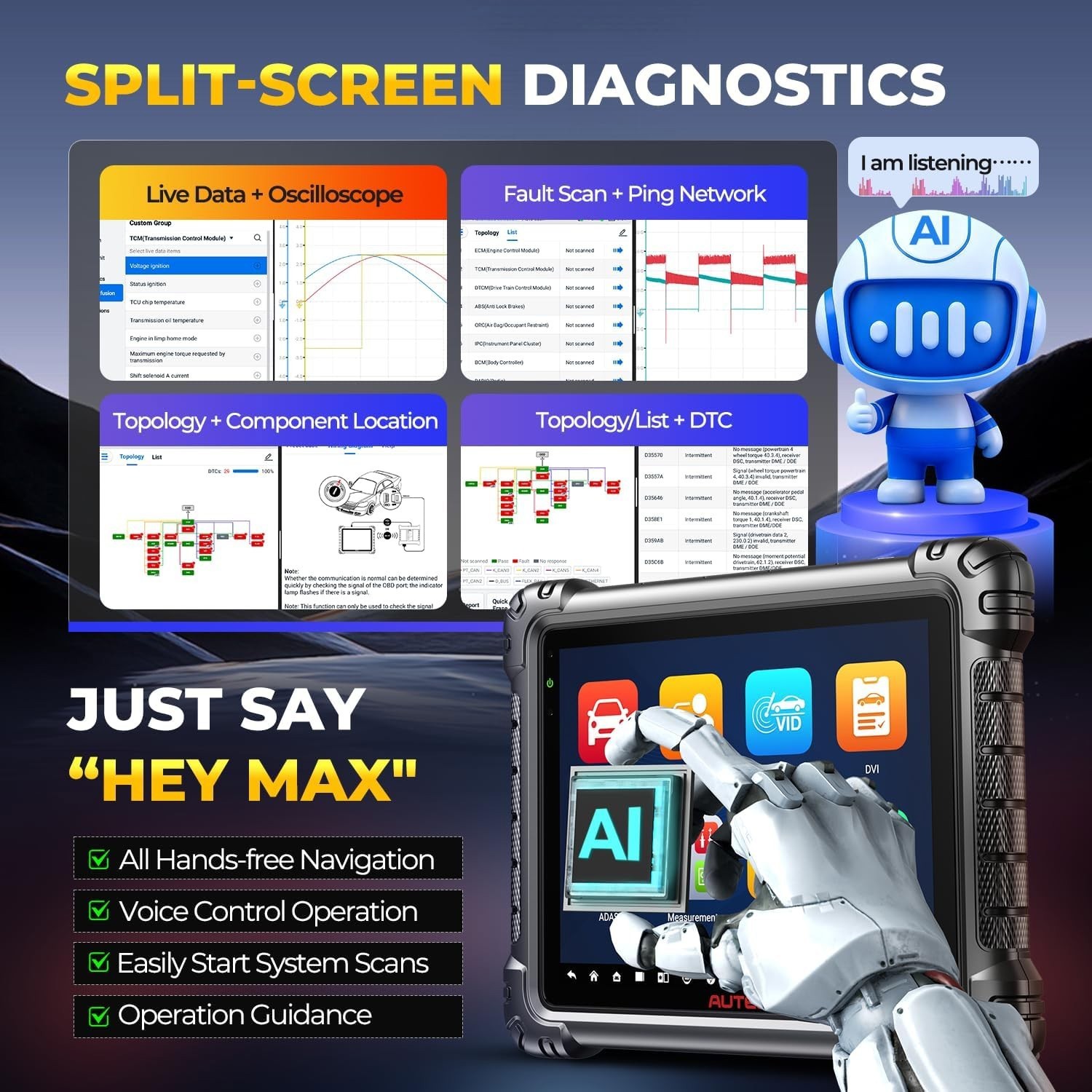 2Y Autel MaxiSys MS919 S2 AI Diagnostic VCMI2 Enhanced Oscilloscope Topology 3.0