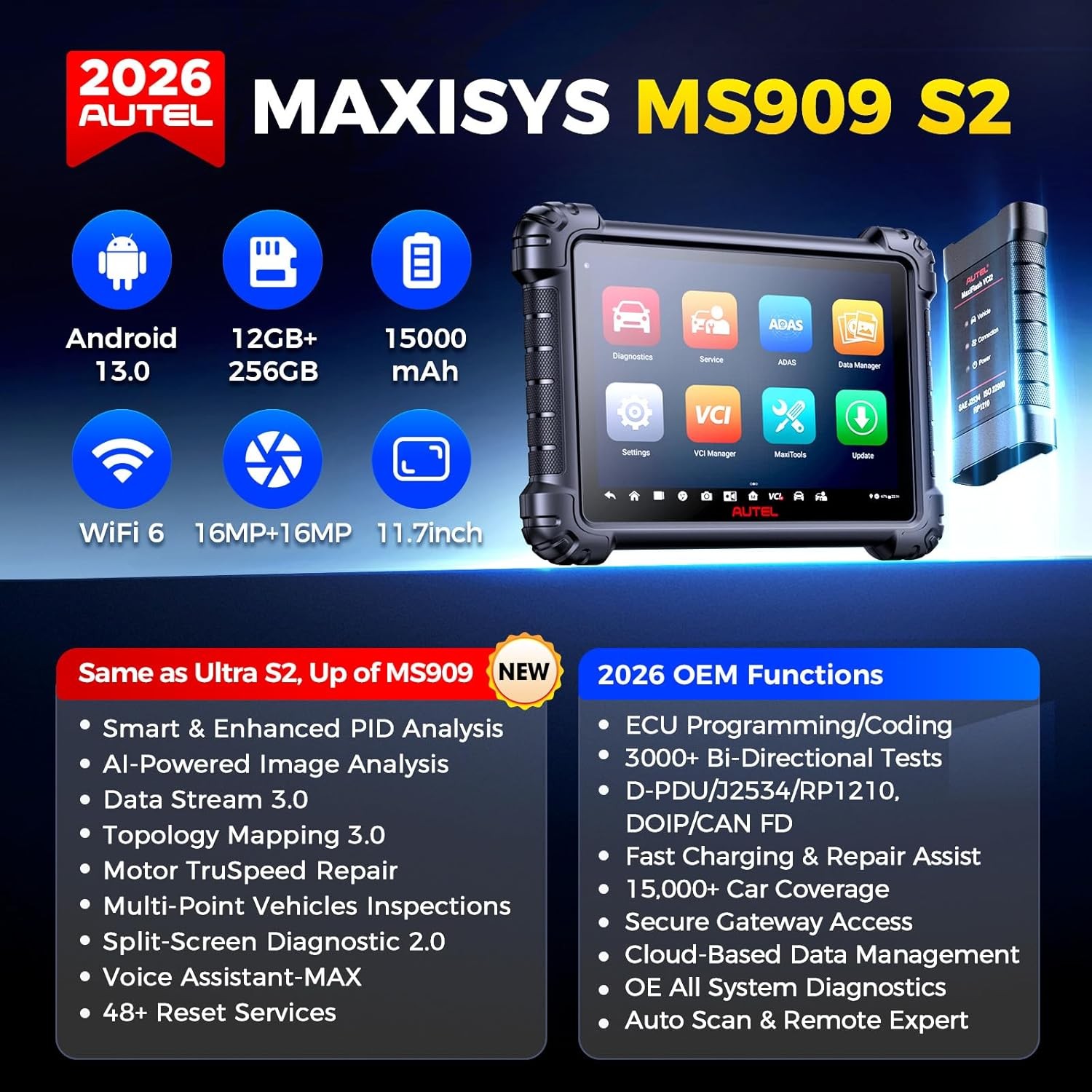 Autel MaxiSys MS909 S2 Scanner Same as Ultra S2 Up MS Ultra MS909 Topology 3.0