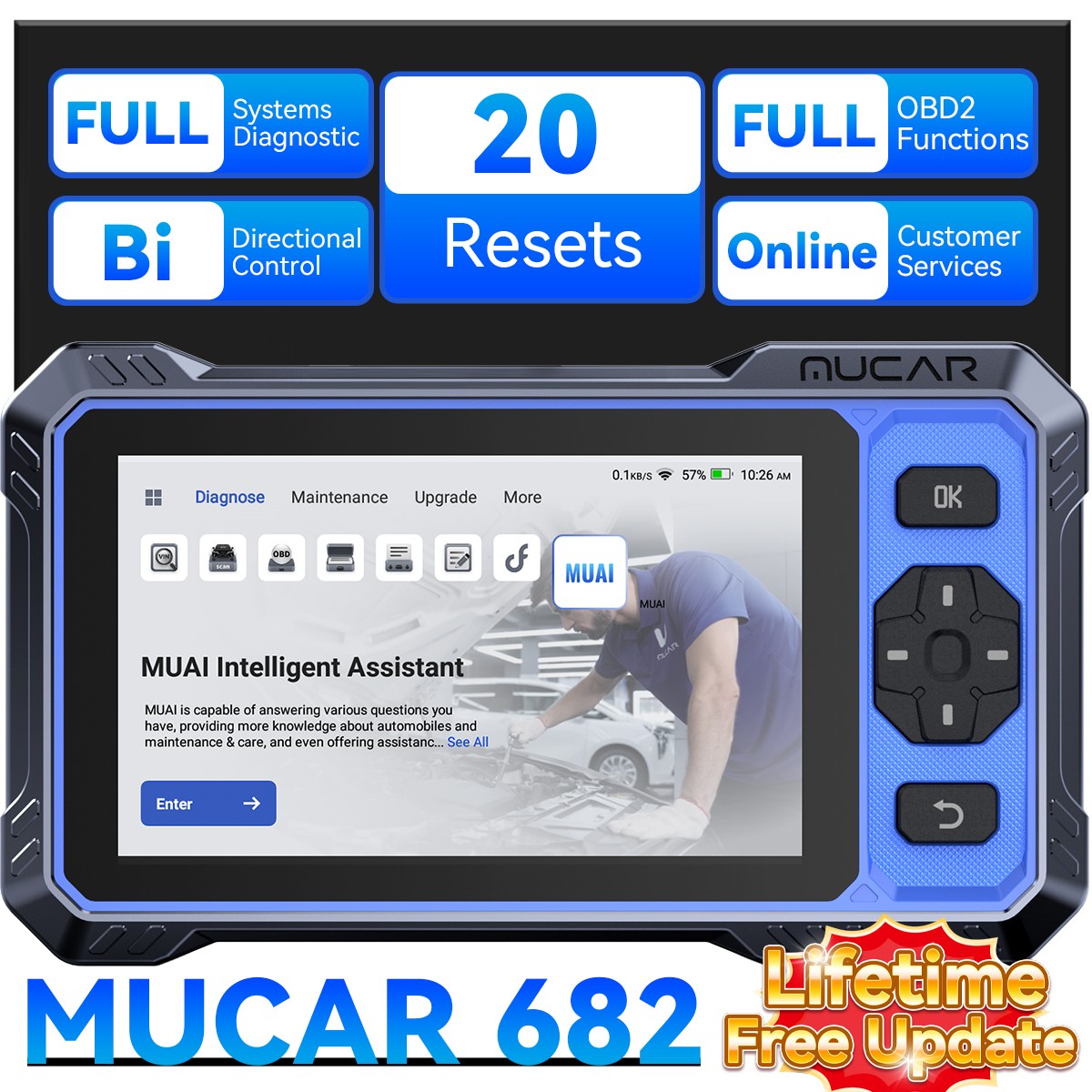 Mucar 682 Full Systems Car Diagnostic Tool Auto OBD2 Fault Code Reader Scanner