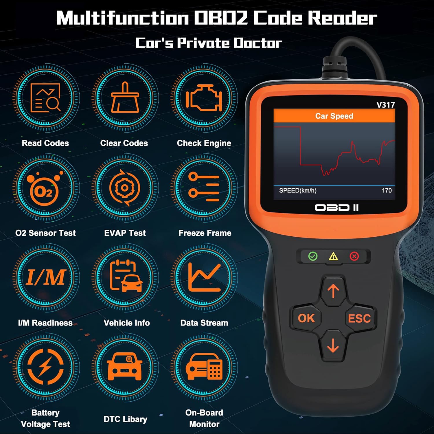 Check Engine Light Scanner OBD2 Code Reader Real-Time Graphs EVAP Voltage Tester