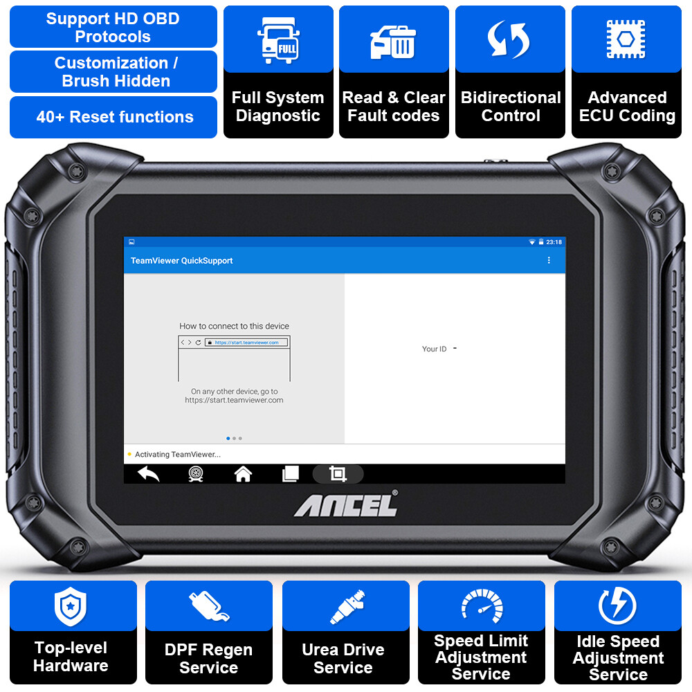 ANCEL V5 HD Heavy Duty Truck Scanner Diesel OBD2 Scan Tool DPF Regen ECU Coding