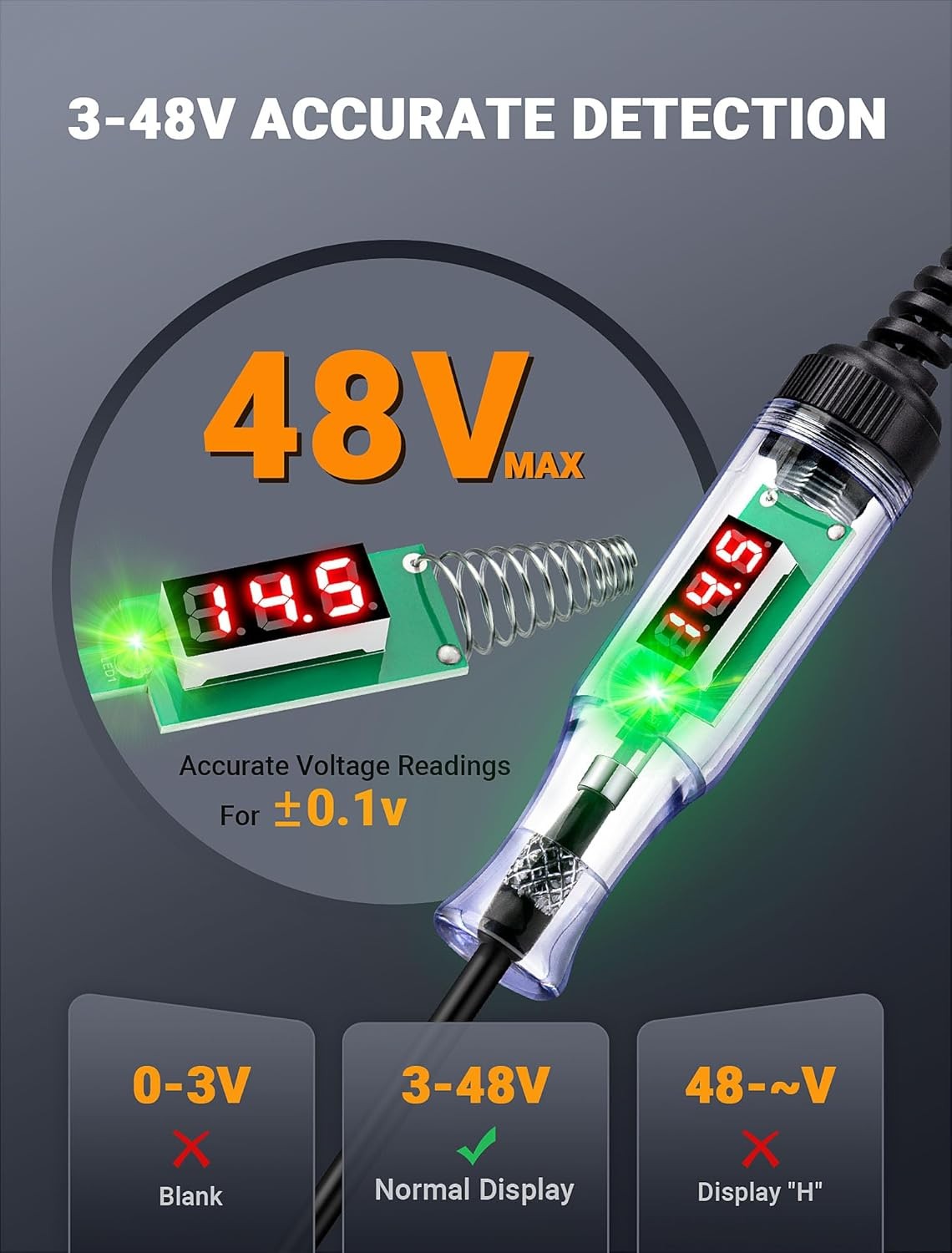 Automotive Test Light with 3-48V LED Digital Display, Circuit 3-48V, black