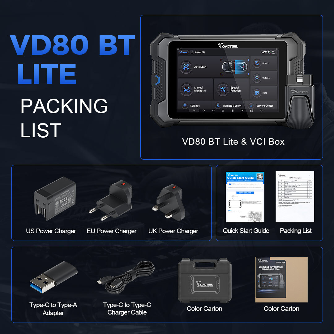 VDIAGTOOL VD80 BT LITE OBD2 Scanner All Systerms Diagnostic Tool 28+Services FCA