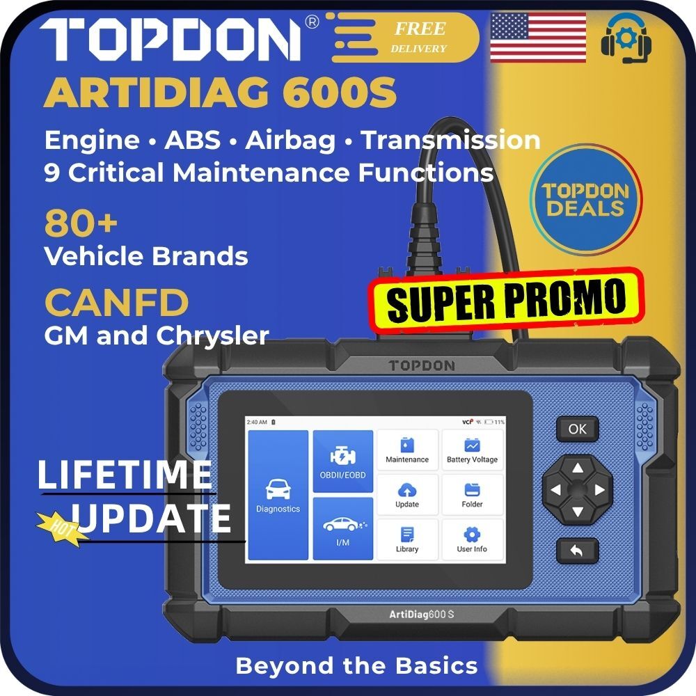 TOPDON AD600Pro + 2.0OBD2 Scanner Car Diagnostic code reader All Systems 9 Reset