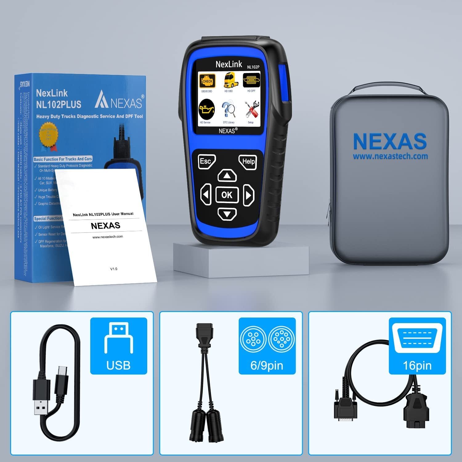 NEXAS NL102P Heavy-Duty Truck OBD2 Scanner Diagnostic Tool DPF Regen Oil Reset