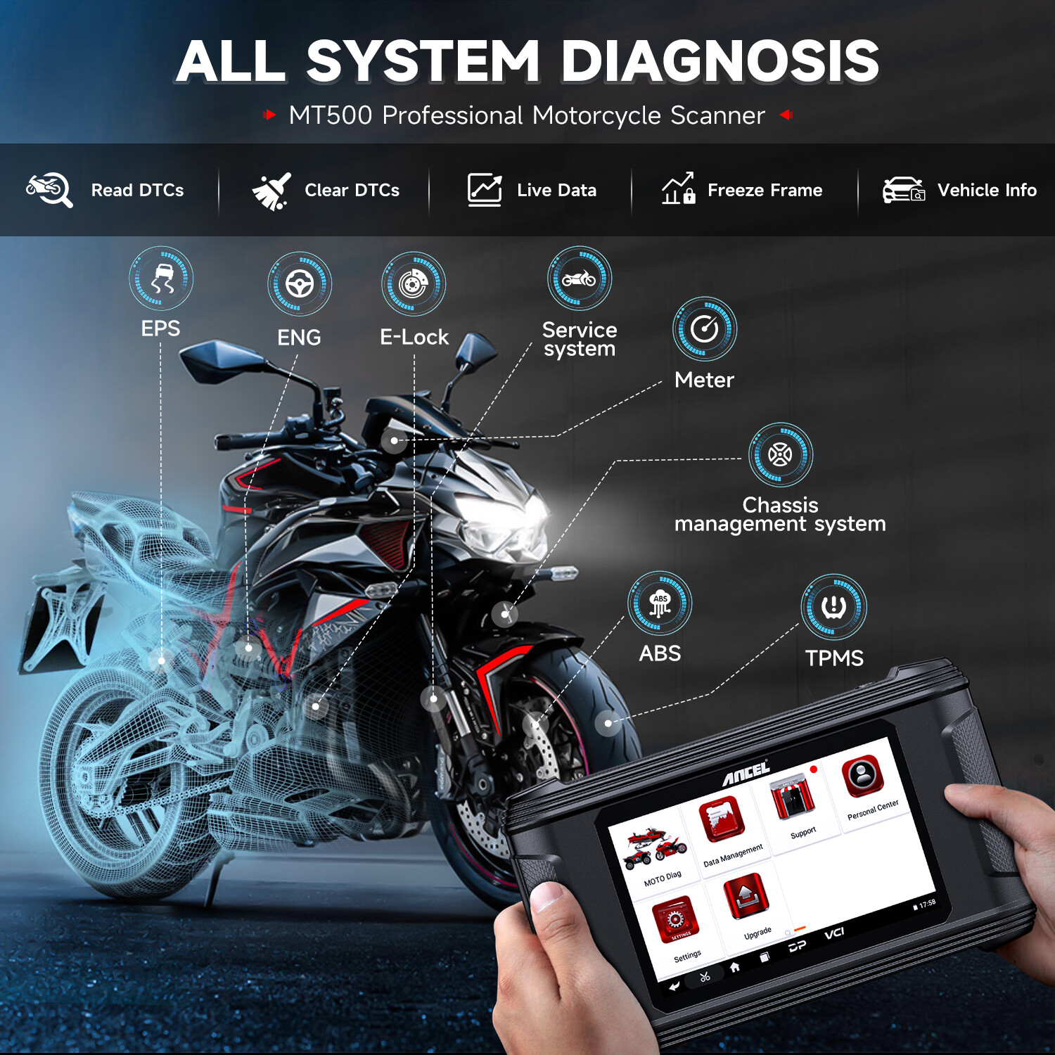 Motorbike Code Reader 30 Reset ABS Bleed Oil Light Reset Motorcycle OBD2 Scanner