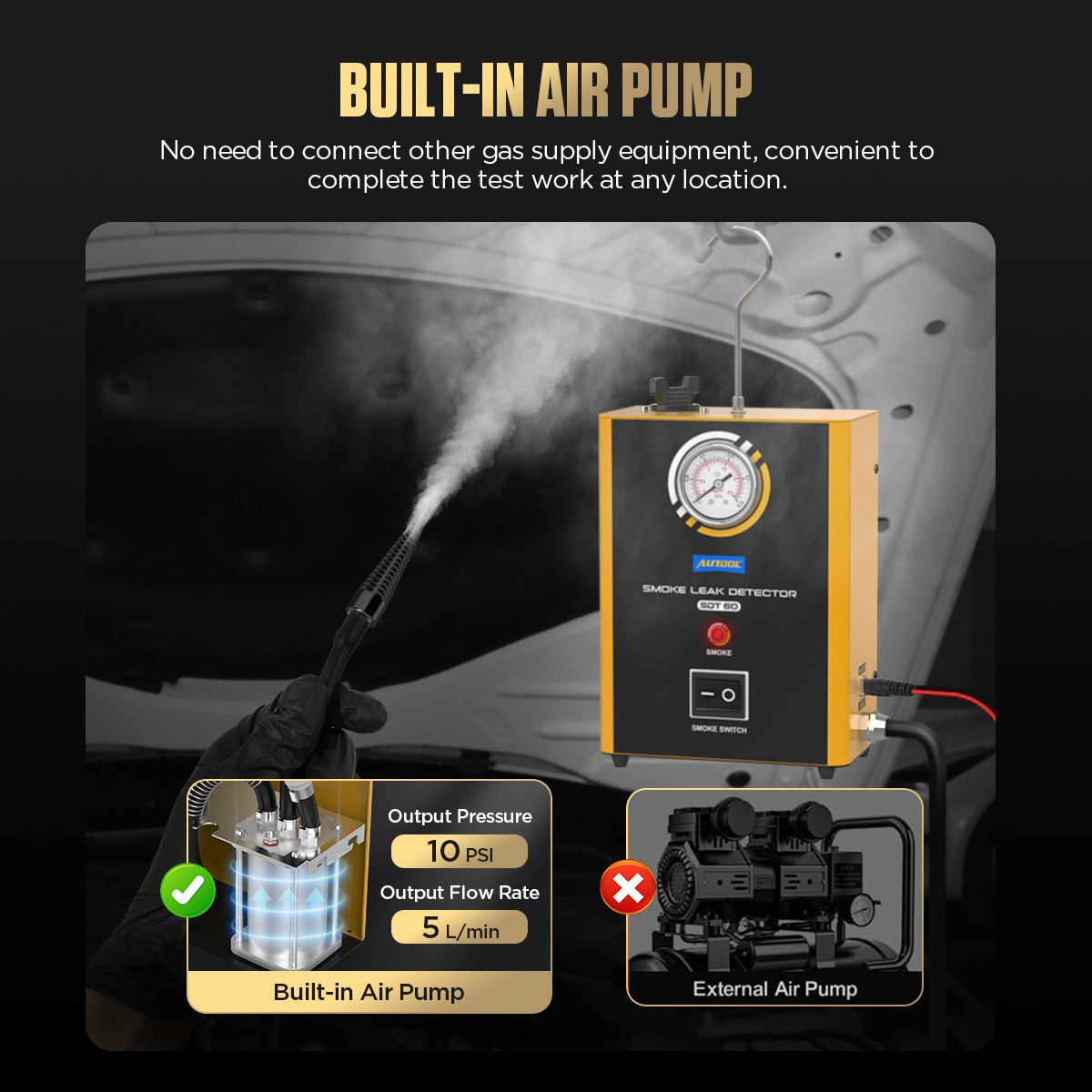 AUTOOL SDT103 EVAP Smoke Machine Detector Automotive Fuel Pipe Leak Vacuum Test