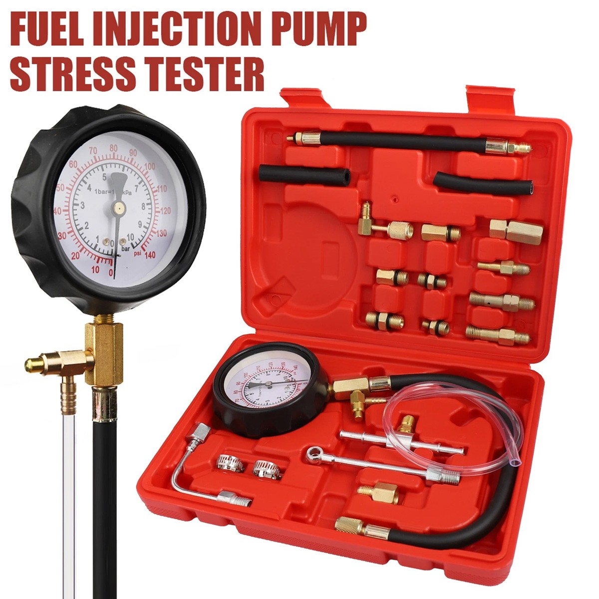 0-140PSI Fuel Injection Pump Pressure Tester Injector Pump Pressure Gauge Kit