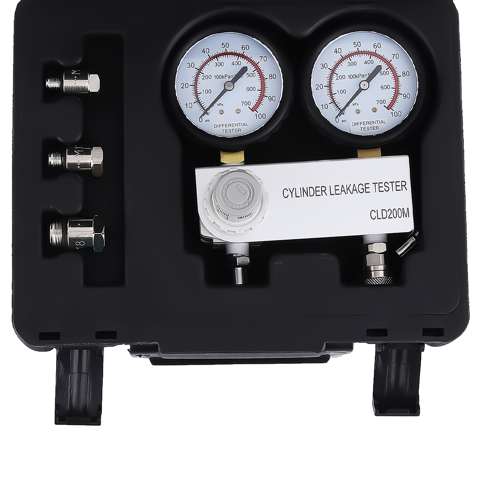 Black Dual Gauges + Thread Adapters Cylinder Leakage Tester Kit