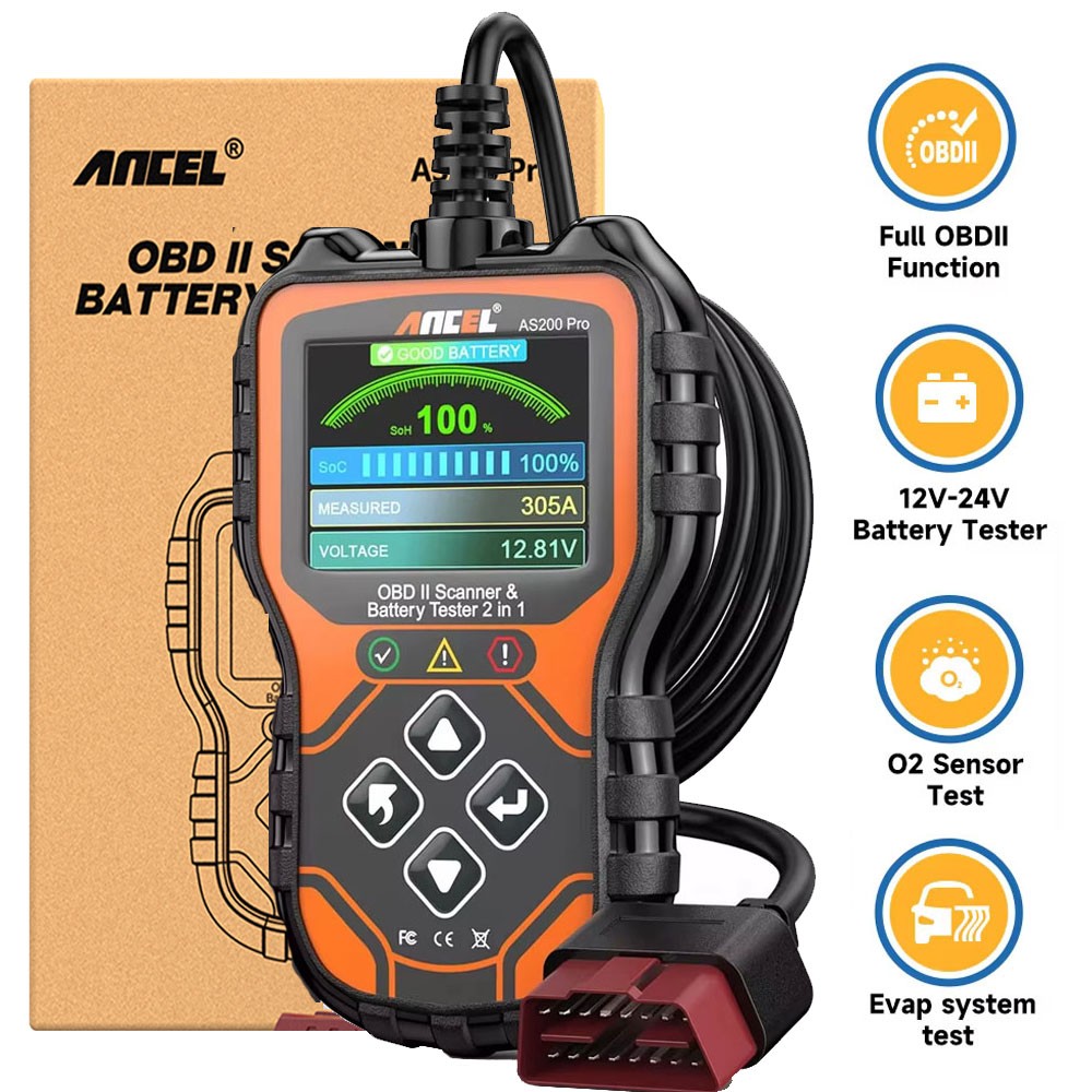 ANCEL AS200 Pro Vehicle OBD2 Scanner Diagnostic Tool Battery Load Tester Code Re