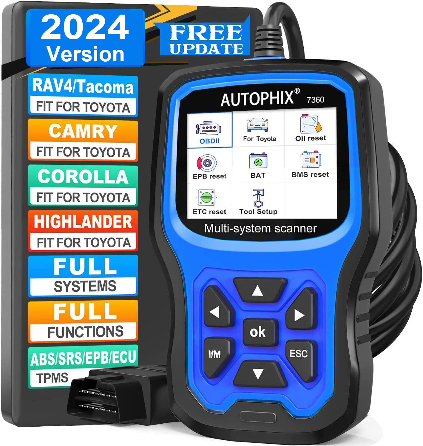 Autophix 7360 For Toyota All System OBD2 Scanner Diagnostic EPB TPMS BMS Oil
