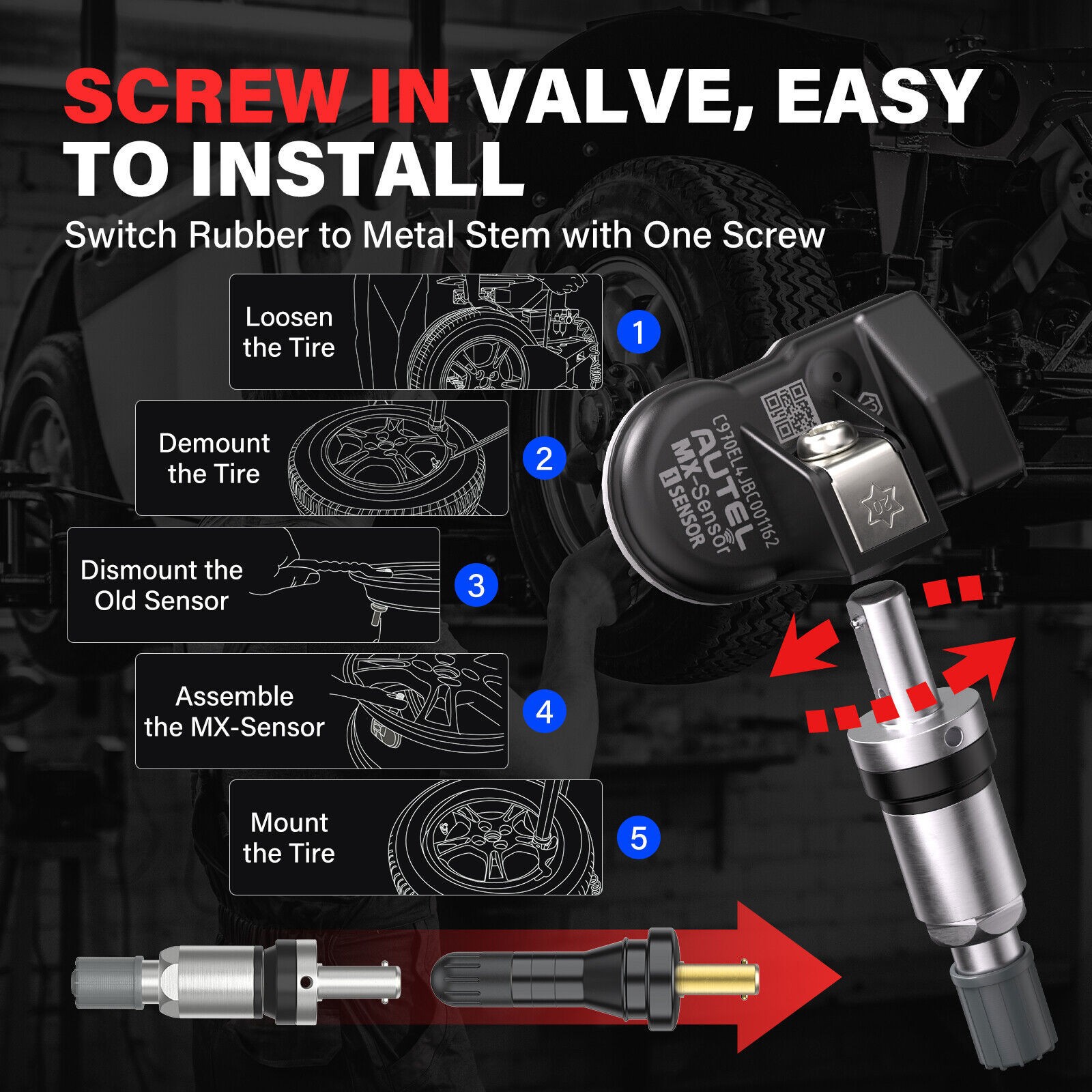 Autel MX-Sensor 315MHz & 433MHz Programmable TPMS Universal Tire Pressure Sensor