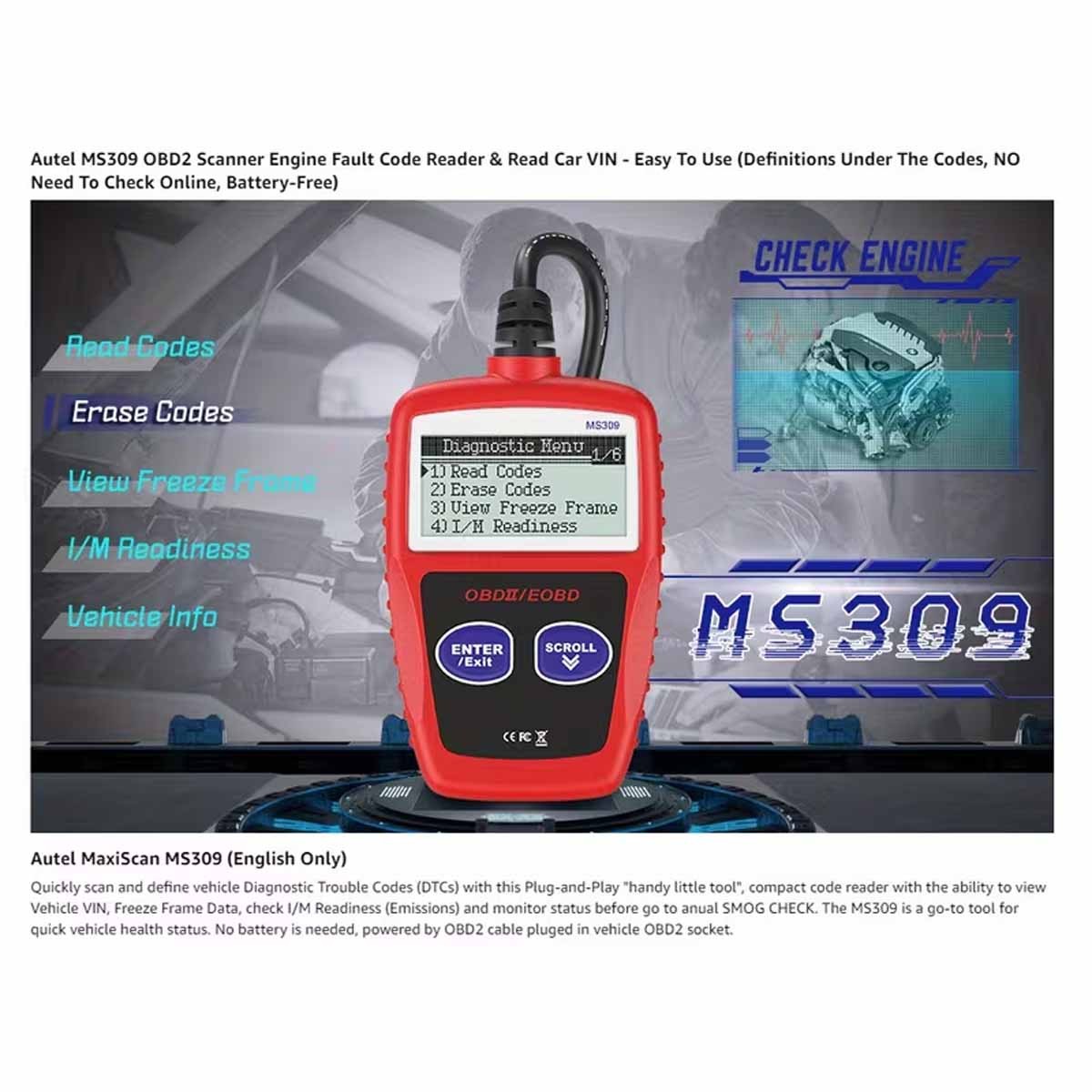 Cars Diagnostic Tool MS309 OBD2 OBDII Eobd Fault Code Reader Scanner Tool