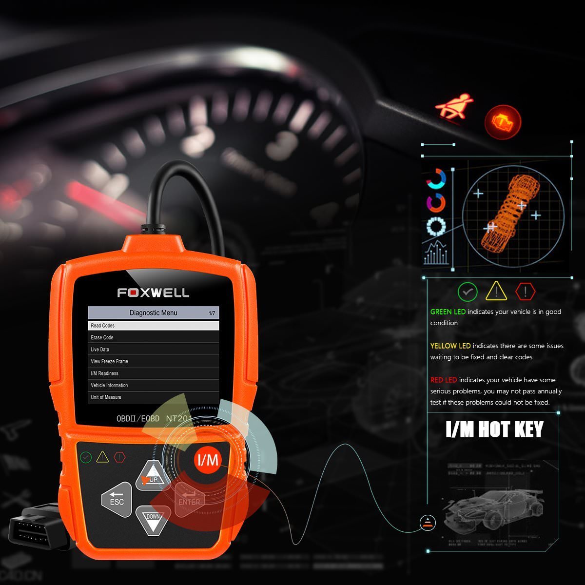 Foxwell NT201 OBDII EOBD Scanner Diagnostic Tool Auto Engine Fault Code Reader