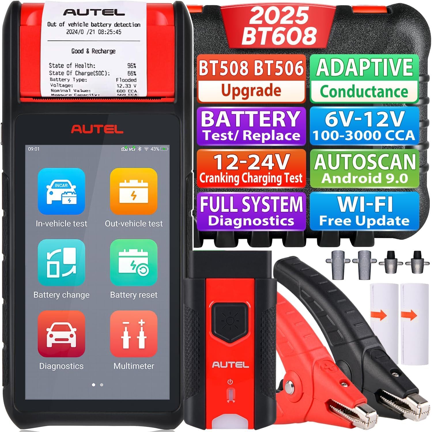 2026 Autel Battery Tester MaxiBAS BT608 OBD2 All System Diagnostic Scanner Tool