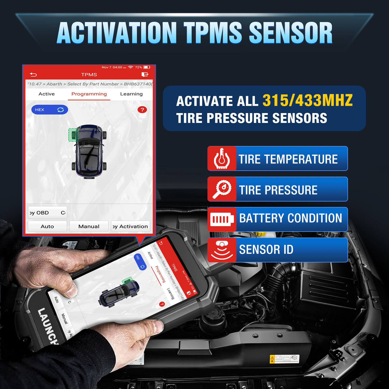 2025 LAUNCH X431 Creader 5011 V2 TPMS Tool Sensor Relearn Scanner 315MHz 433MHz