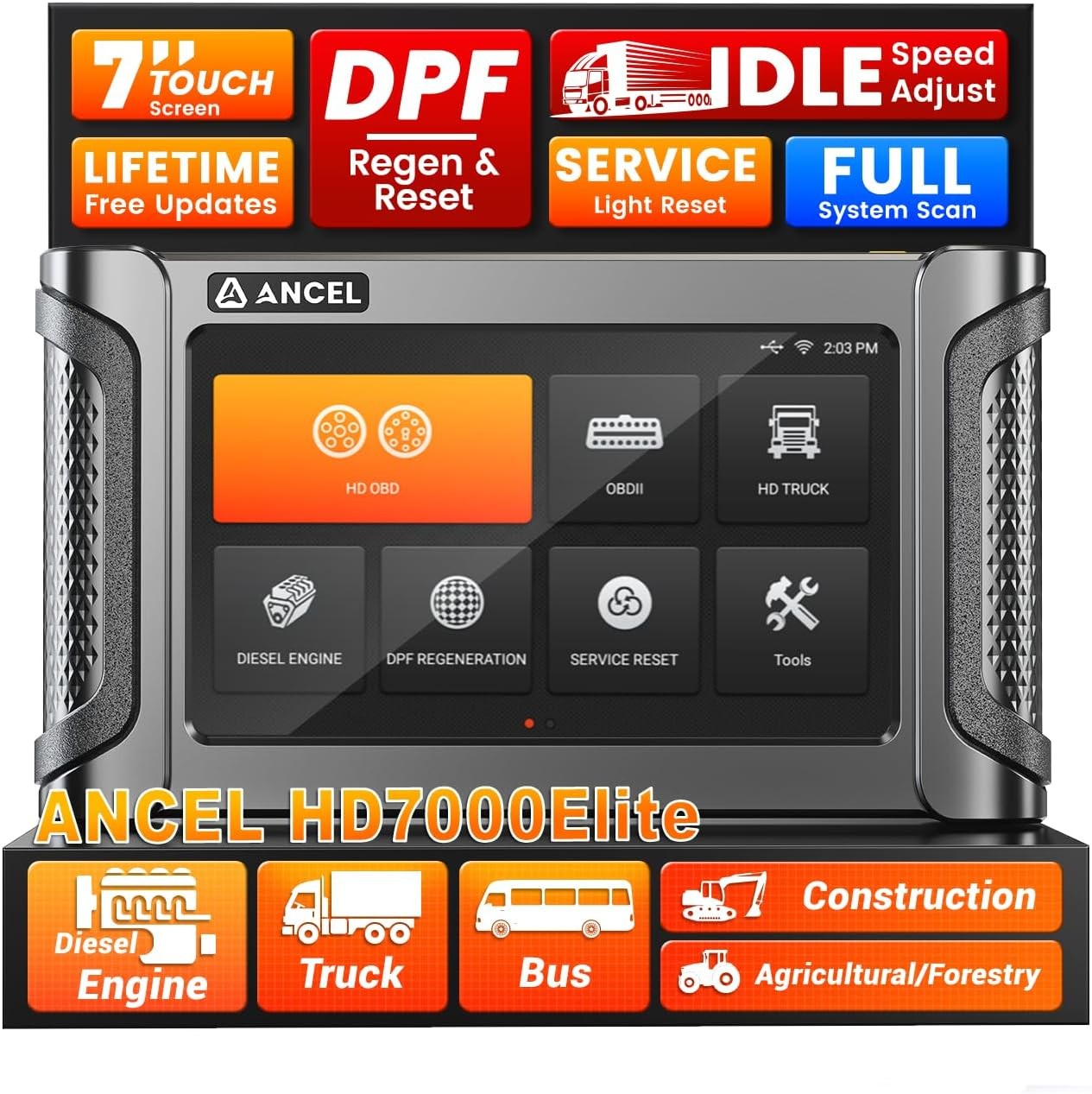 ANCEL HD7000 Elite Heavy Duty Truck Scanner DPF Regen Speed Limit Idle Adjust