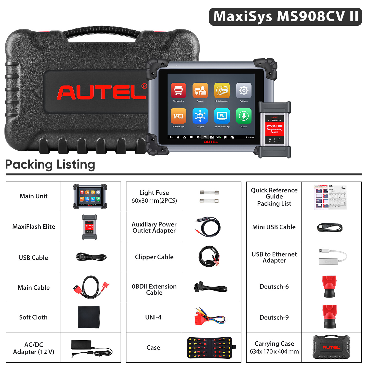 MS908CV II Autel Heavy Duty Truck Scanner with J2534 ECU Coding & Active Test