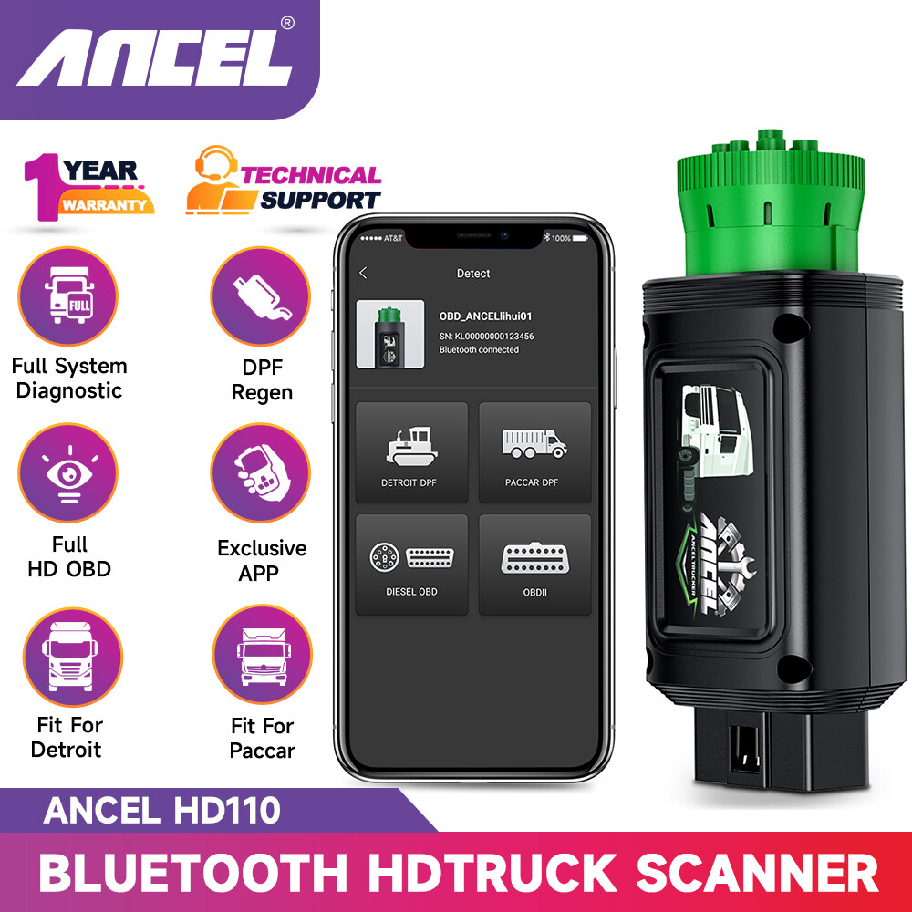 ANCEL HD110 Heavy Duty Truck Bluetooth Scanner DPF Regen Fit for Detroit Paccar